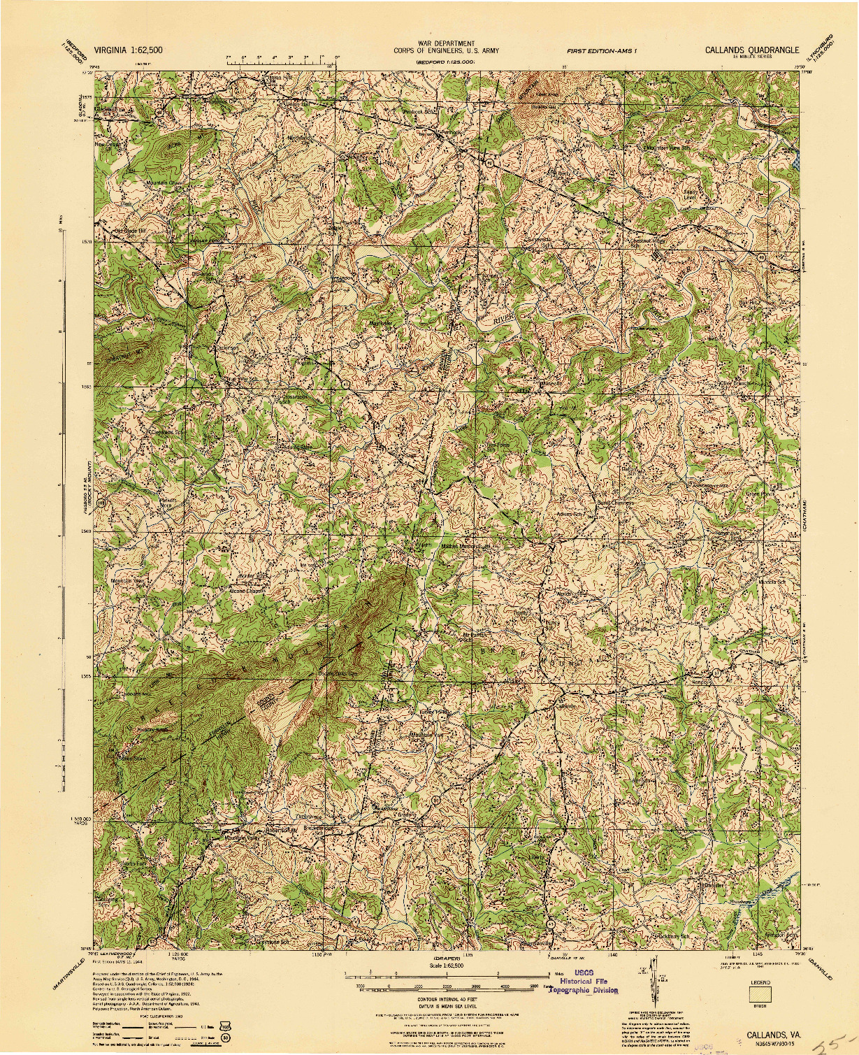 USGS 1:62500-SCALE QUADRANGLE FOR CALLANDS, VA 1944