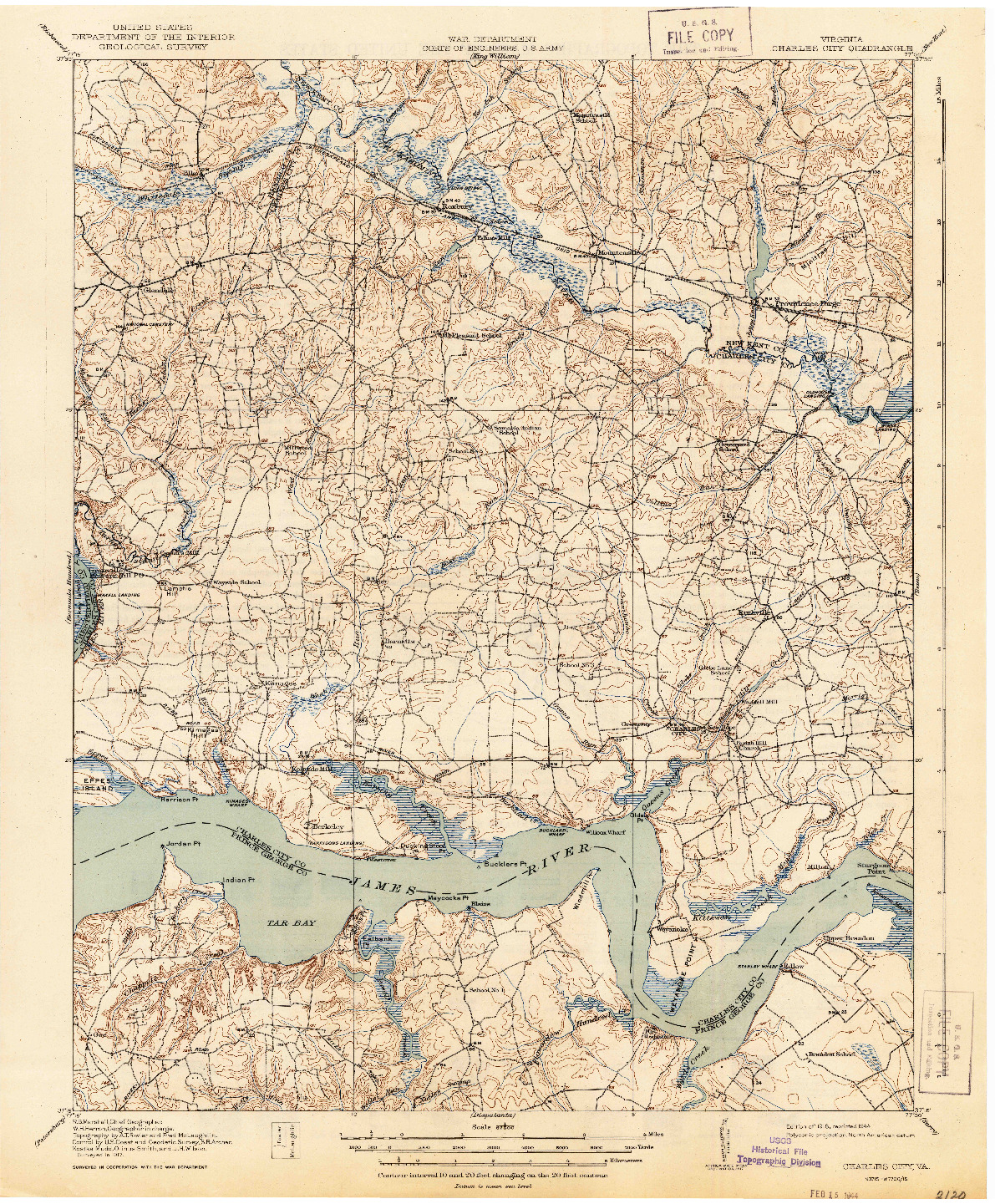 USGS 1:62500-SCALE QUADRANGLE FOR CHARLES CITY, VA 1918