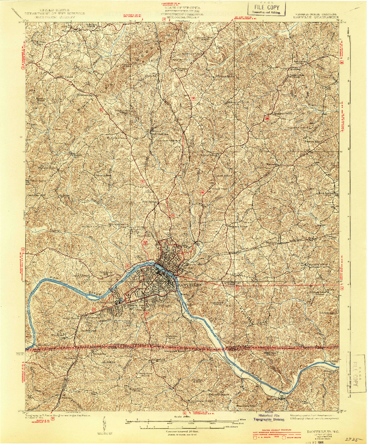 USGS 1:62500-SCALE QUADRANGLE FOR DANVILLE, VA 1925