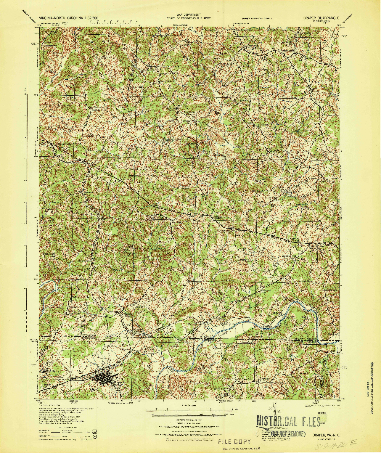 USGS 1:62500-SCALE QUADRANGLE FOR DRAPER, VA 1944