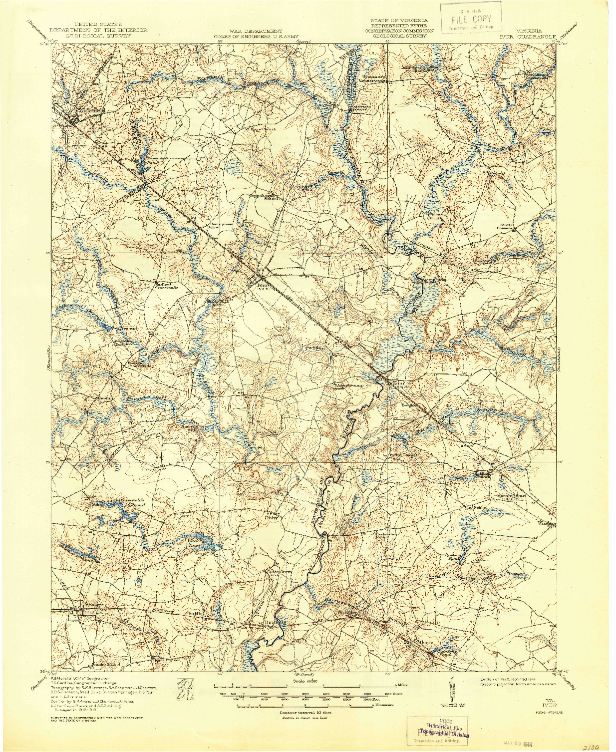 USGS 1:62500-SCALE QUADRANGLE FOR IVOR, VA 1920