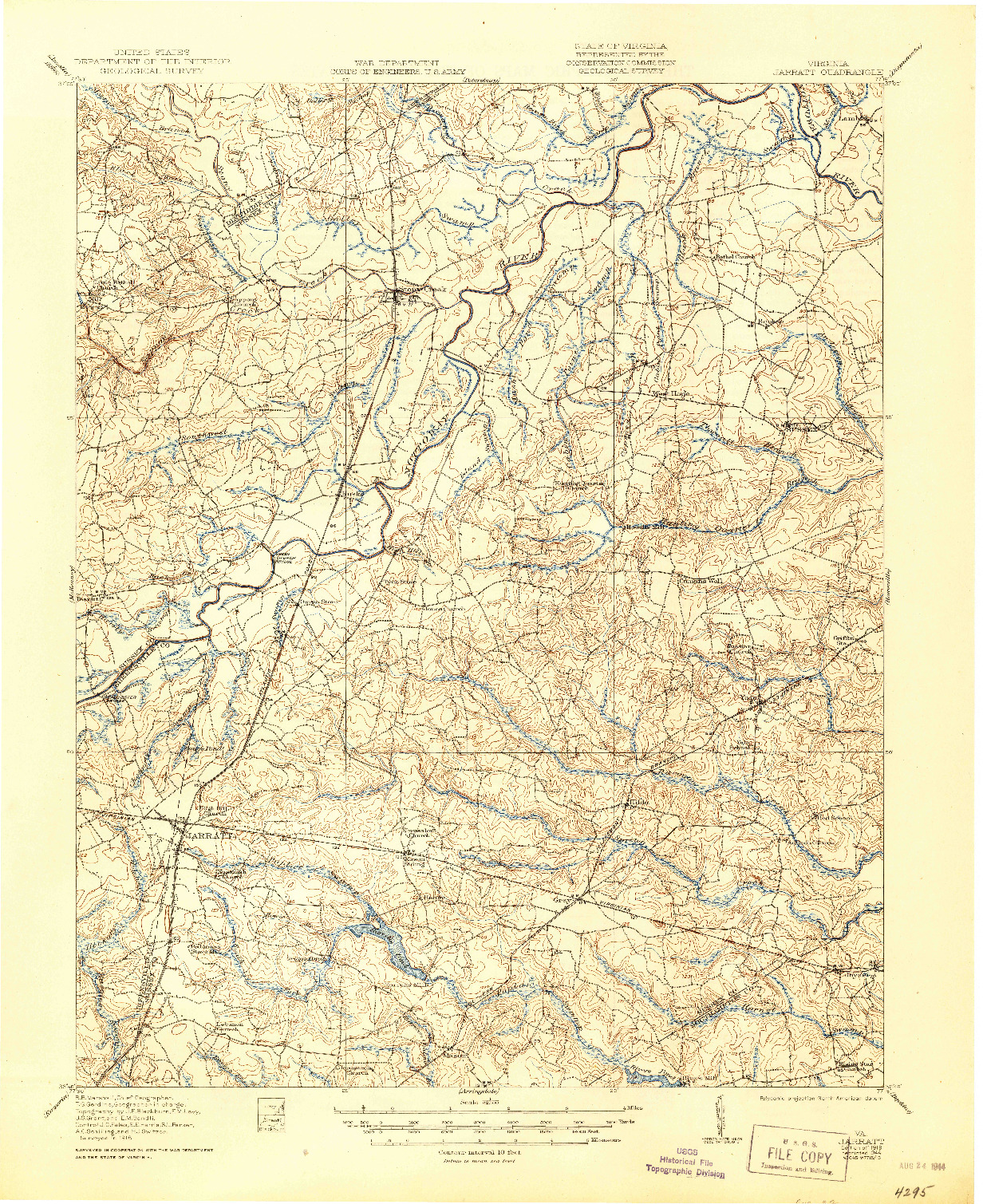 USGS 1:62500-SCALE QUADRANGLE FOR JARRATT, VA 1919