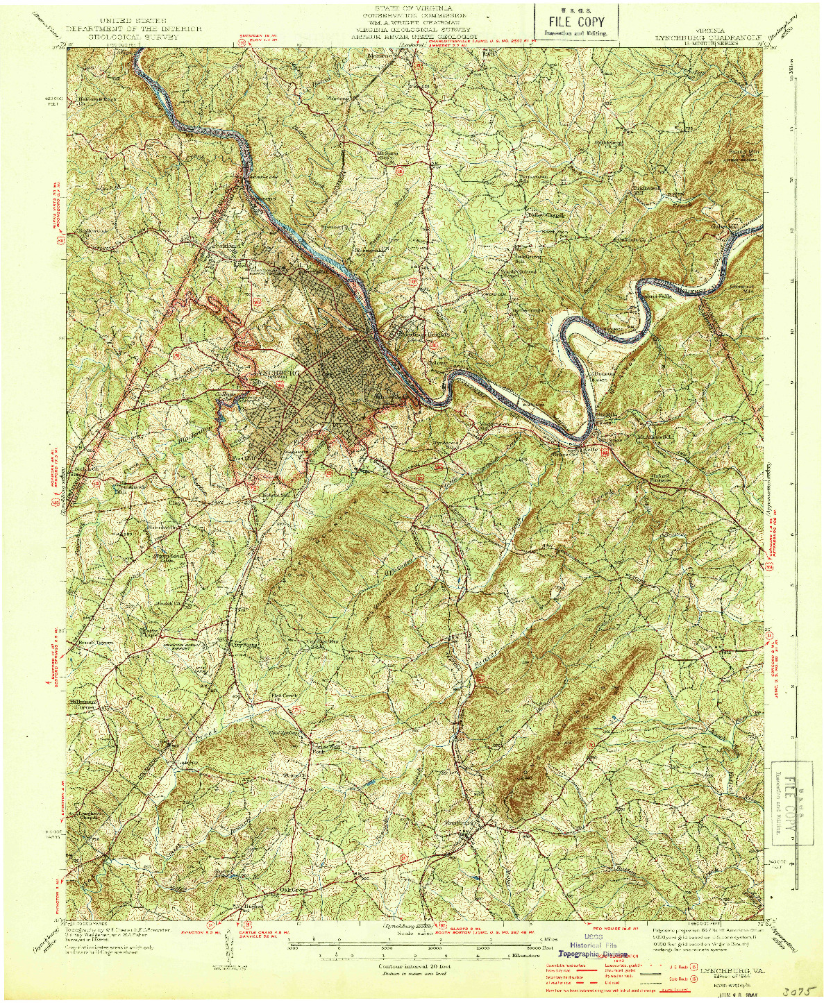 USGS 1:62500-SCALE QUADRANGLE FOR LYNCHBURG, VA 1944