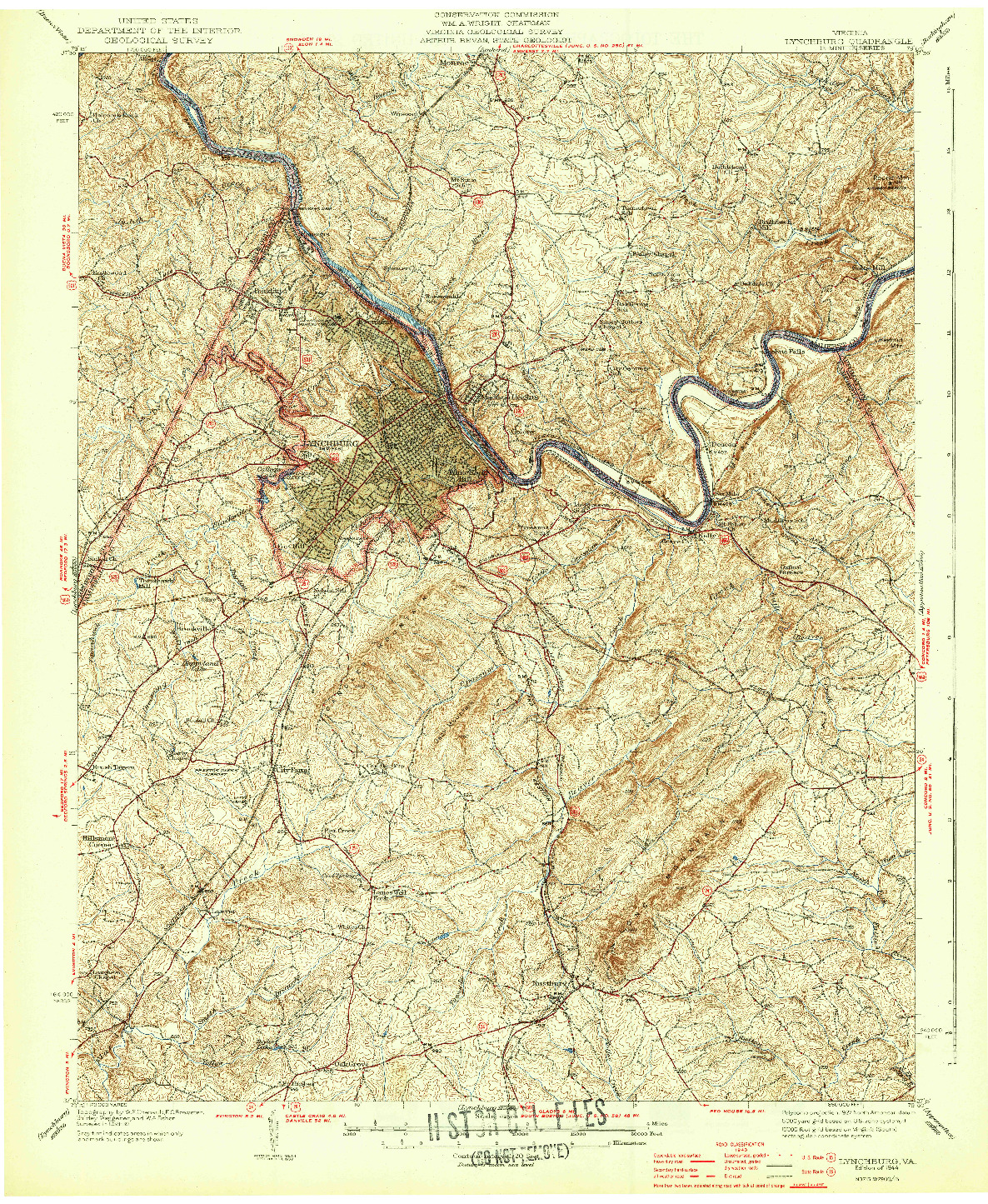 USGS 1:62500-SCALE QUADRANGLE FOR LYNCHBURG, VA 1944