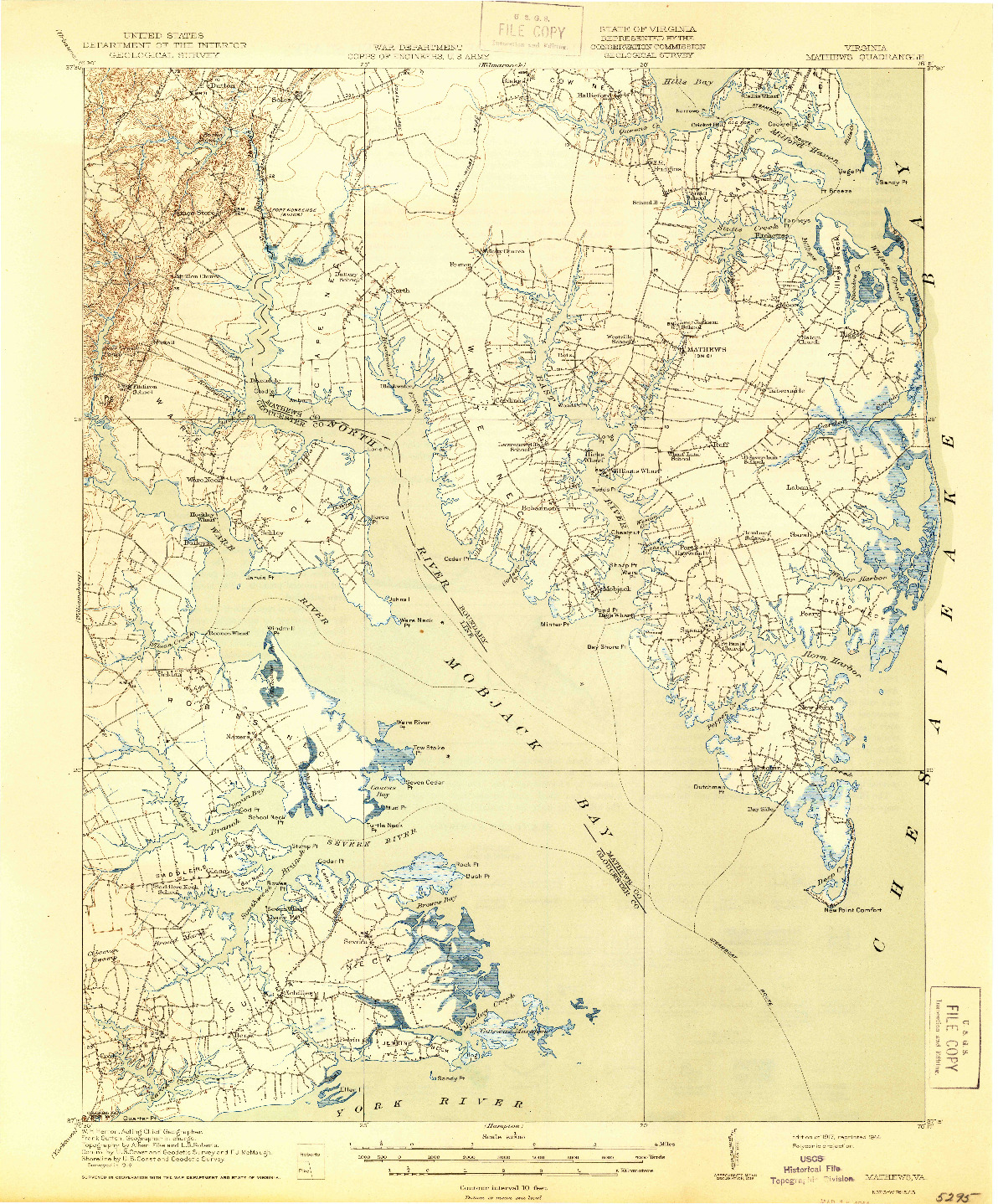 USGS 1:62500-SCALE QUADRANGLE FOR MATHEWS, VA 1917