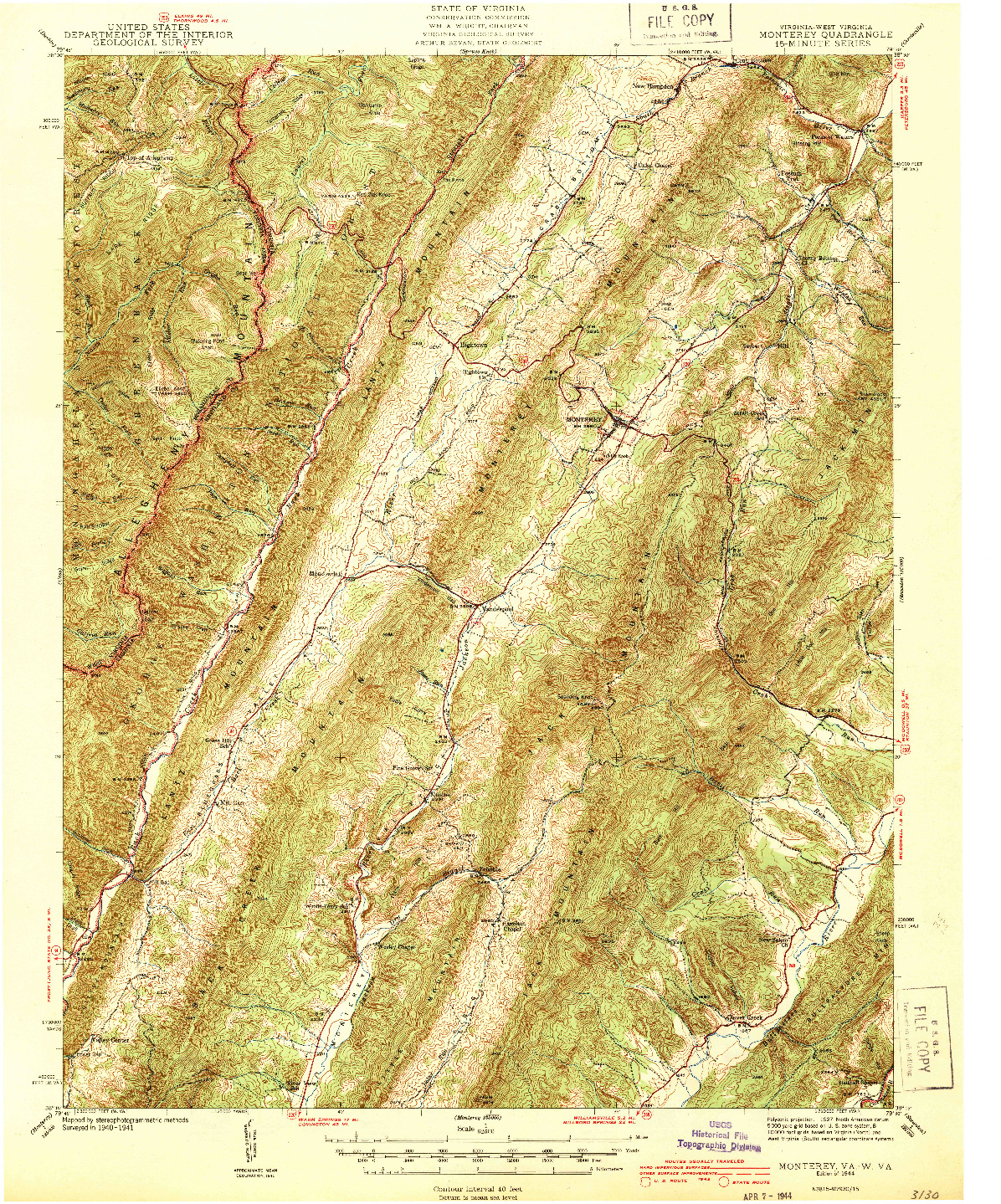USGS 1:62500-SCALE QUADRANGLE FOR MONTEREY, VA 1944