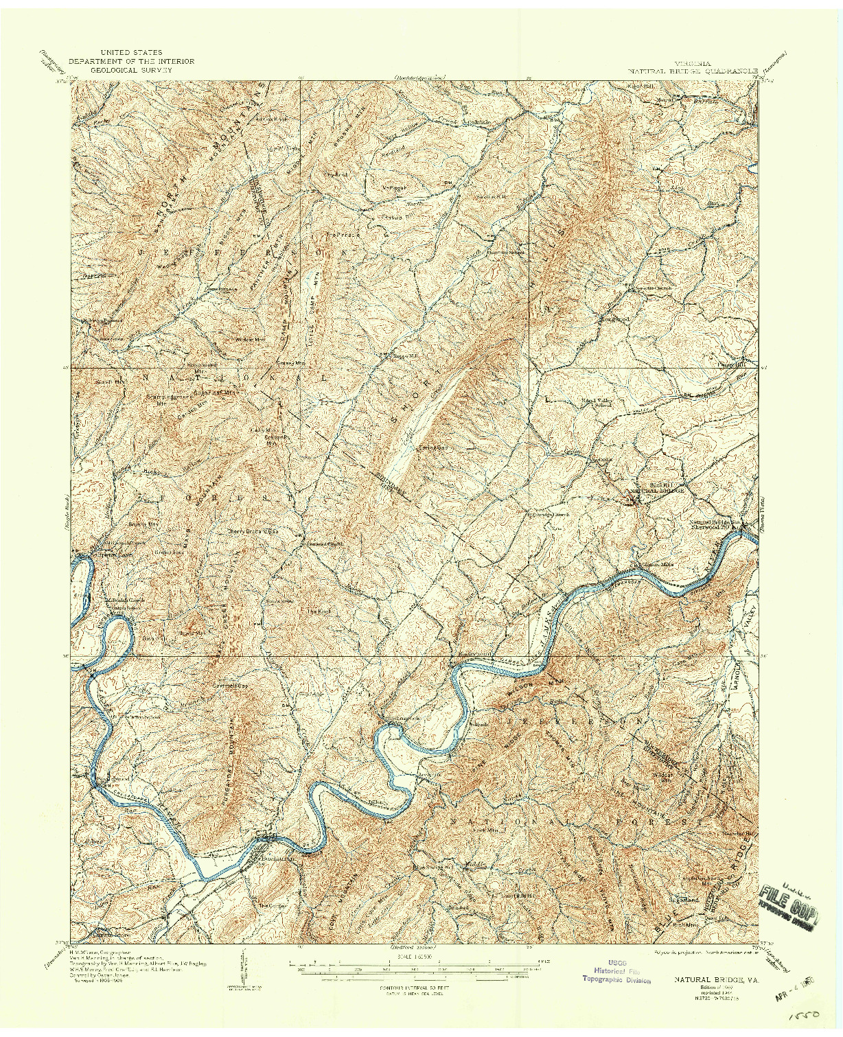 USGS 1:62500-SCALE QUADRANGLE FOR NATURAL BRIDGE, VA 1907