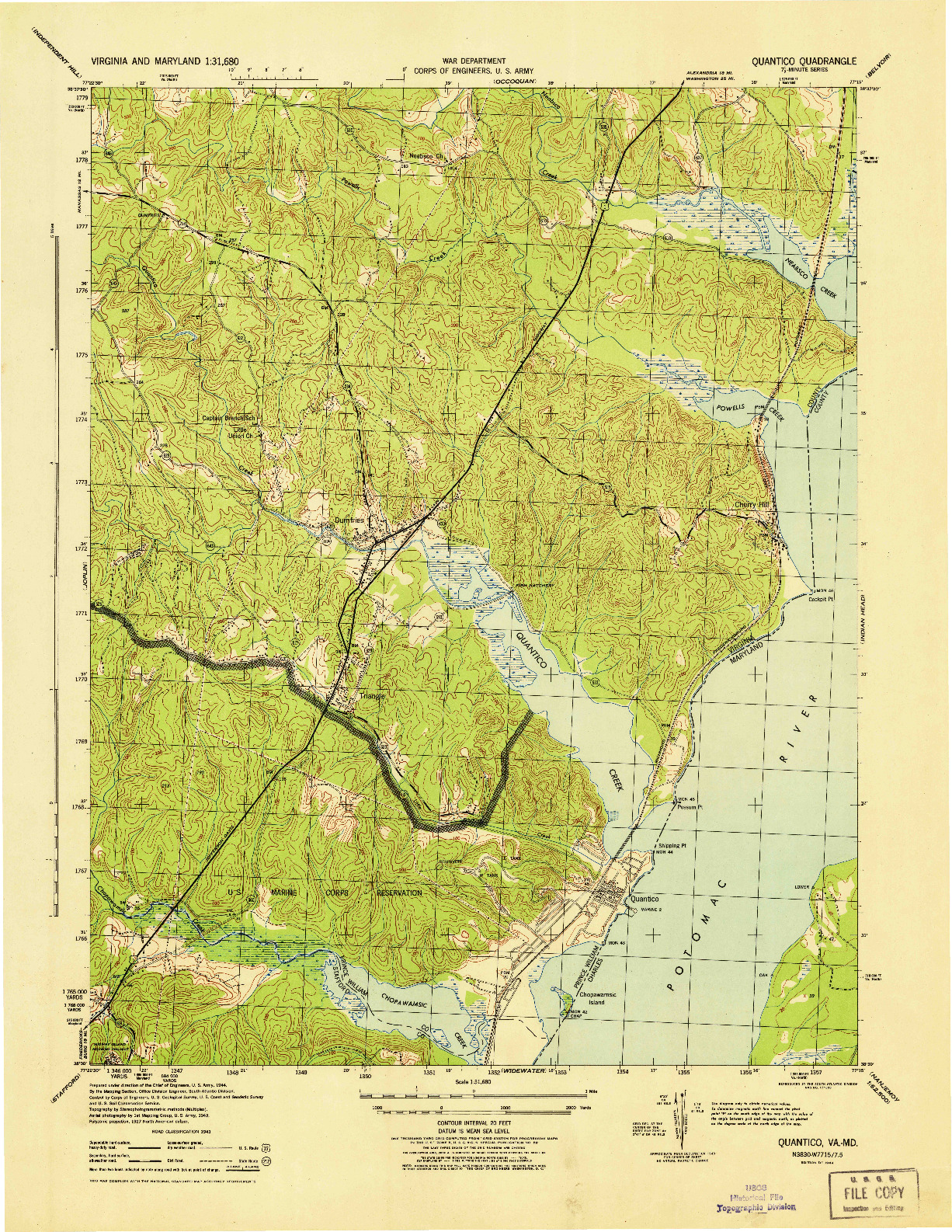 USGS 1:62500-SCALE QUADRANGLE FOR QUANTICO, VA 1944