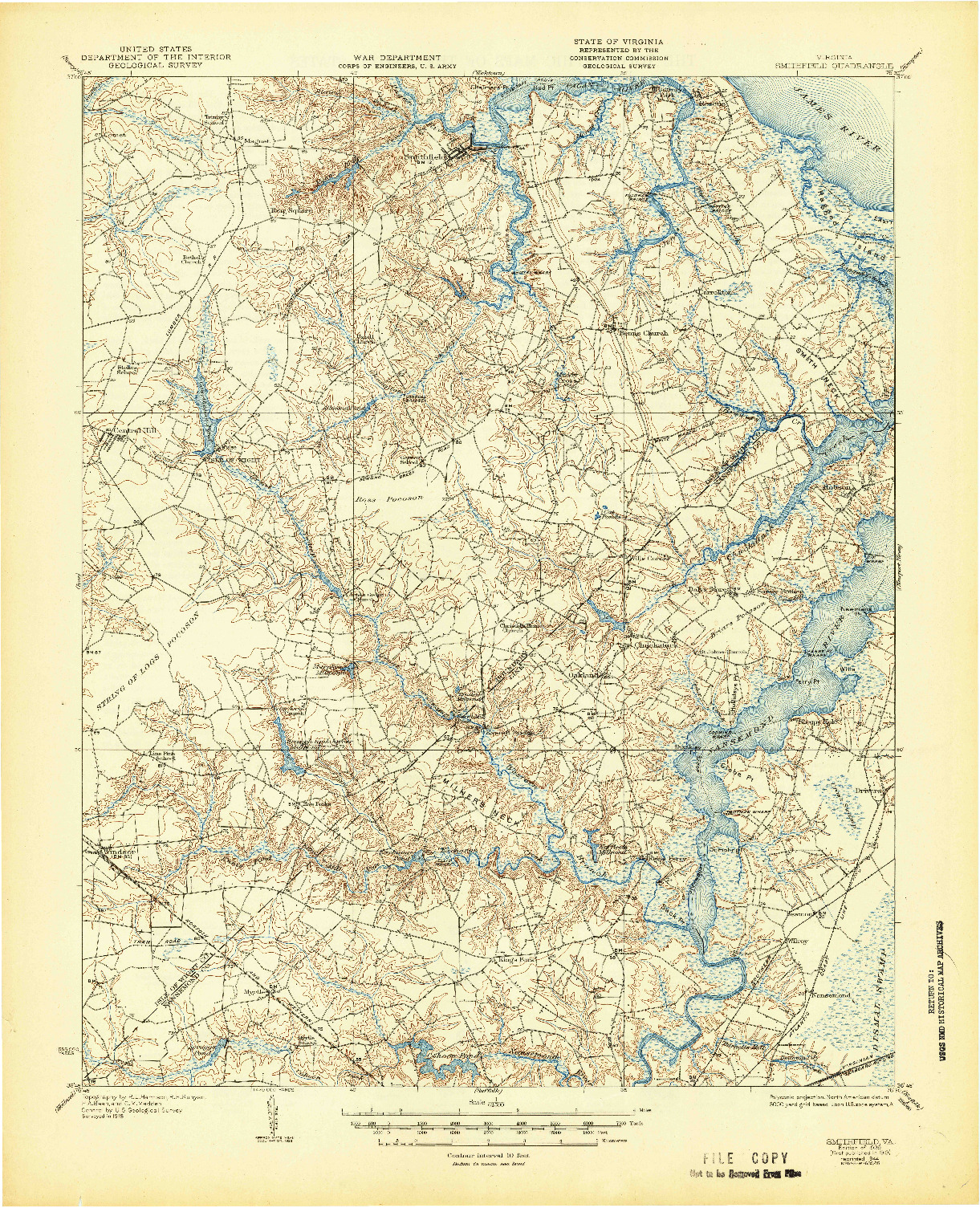 USGS 1:62500-SCALE QUADRANGLE FOR SMITHFIELD, VA 1919