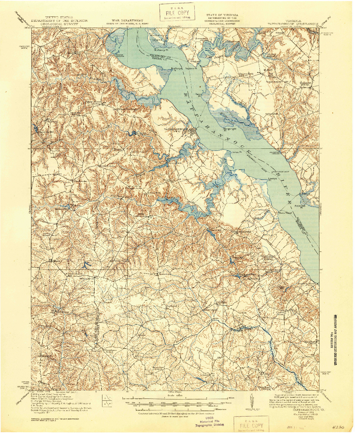 USGS 1:62500-SCALE QUADRANGLE FOR TAPPAHANNOCK, VA 1918