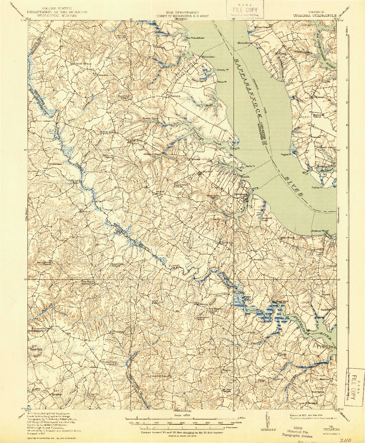 USGS 1:62500-SCALE QUADRANGLE FOR URBANNA, VA 1917