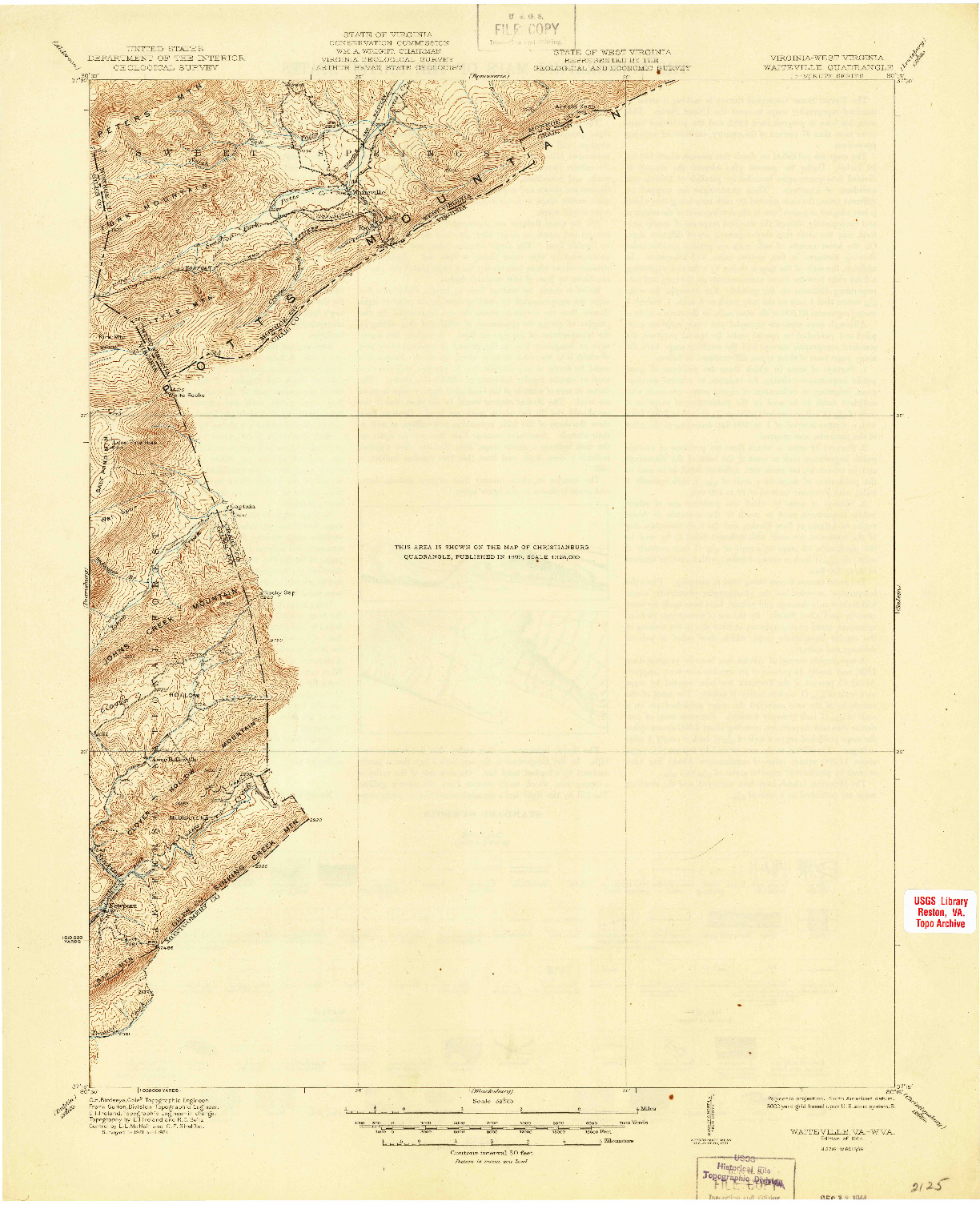 USGS 1:62500-SCALE QUADRANGLE FOR WAITEVILLE, VA 1944