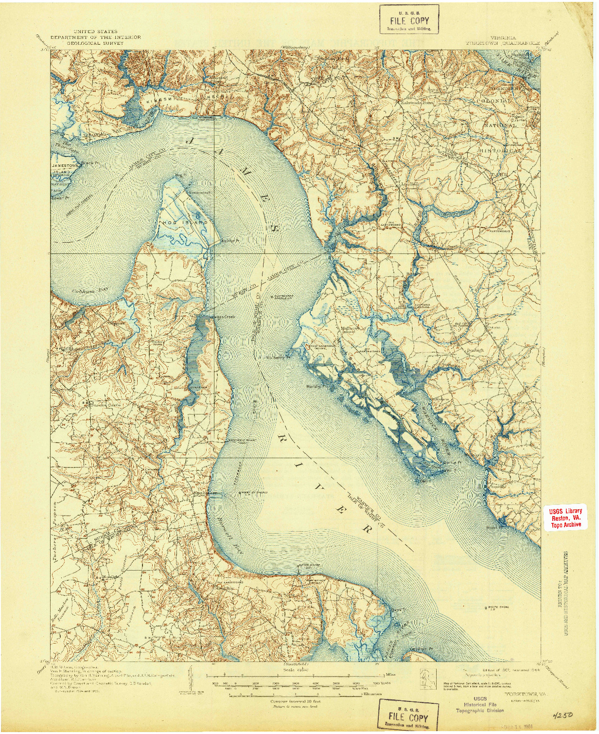 USGS 1:62500-SCALE QUADRANGLE FOR YORKTOWN, VA 1907