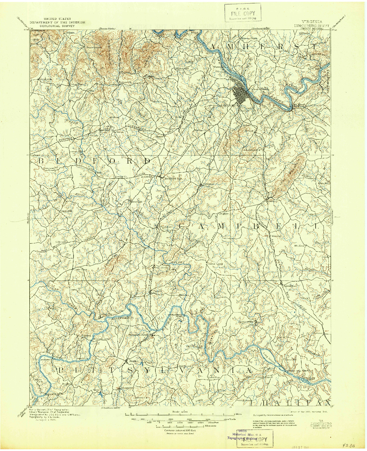 USGS 1:125000-SCALE QUADRANGLE FOR LYNCHBURG, VA 1892
