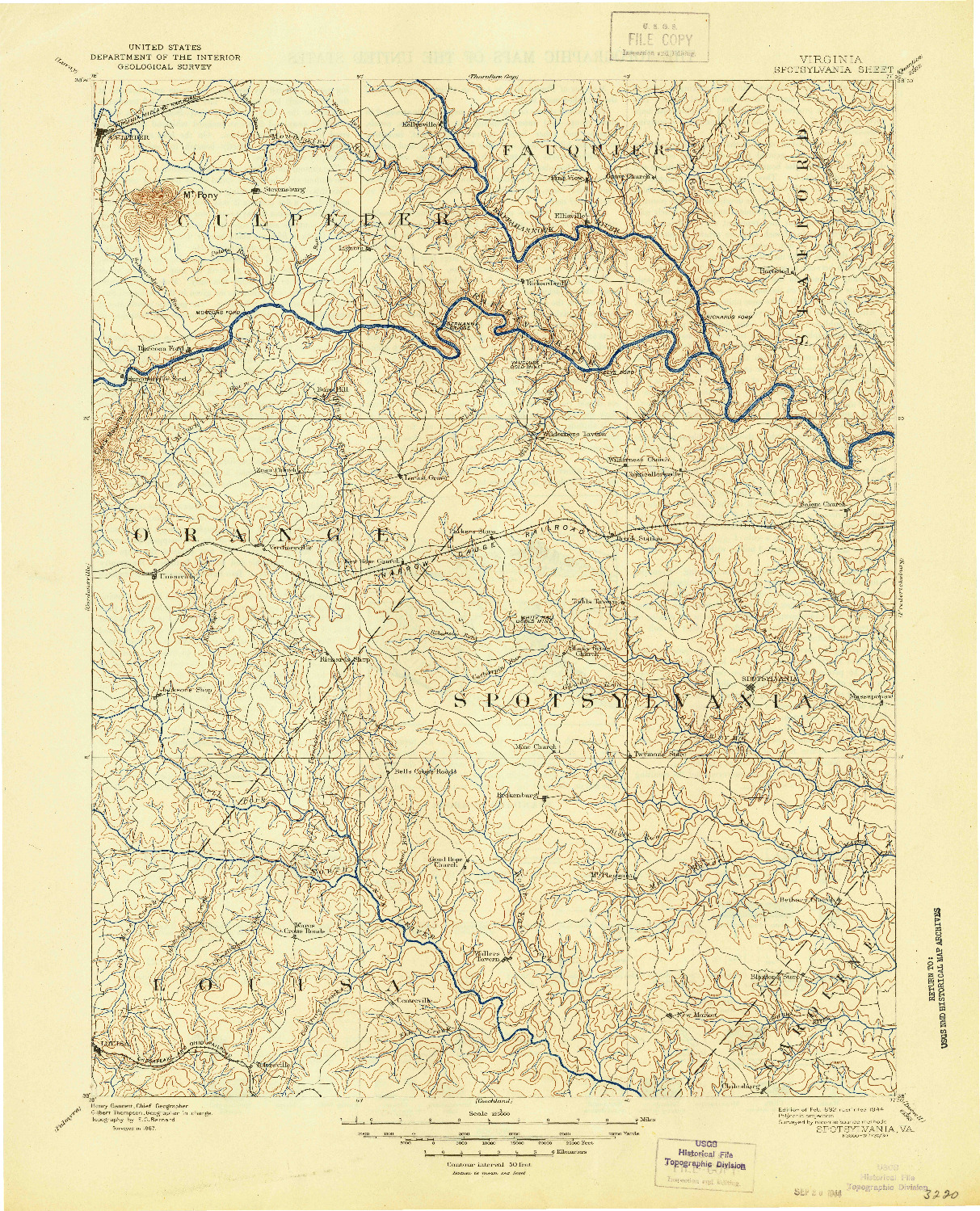 USGS 1:125000-SCALE QUADRANGLE FOR SPOTSYLVANIA, VA 1892