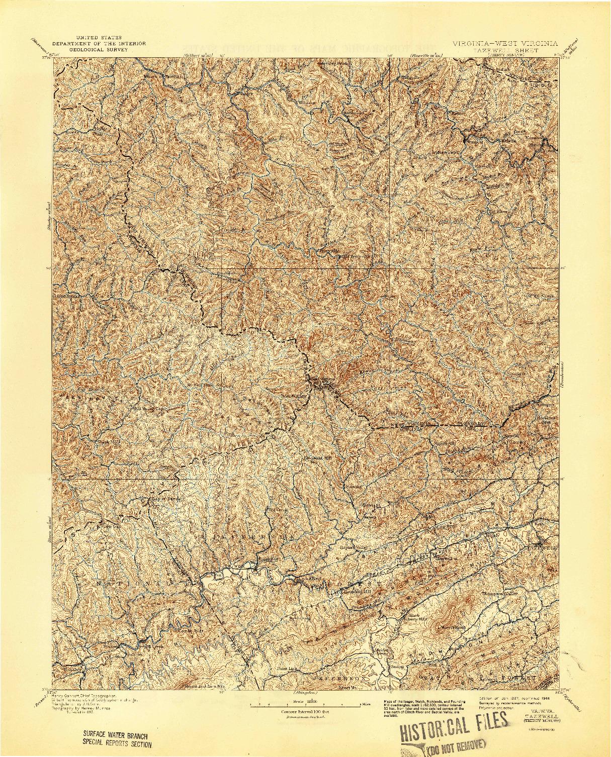 USGS 1:125000-SCALE QUADRANGLE FOR TAZEWELL, VA 1897