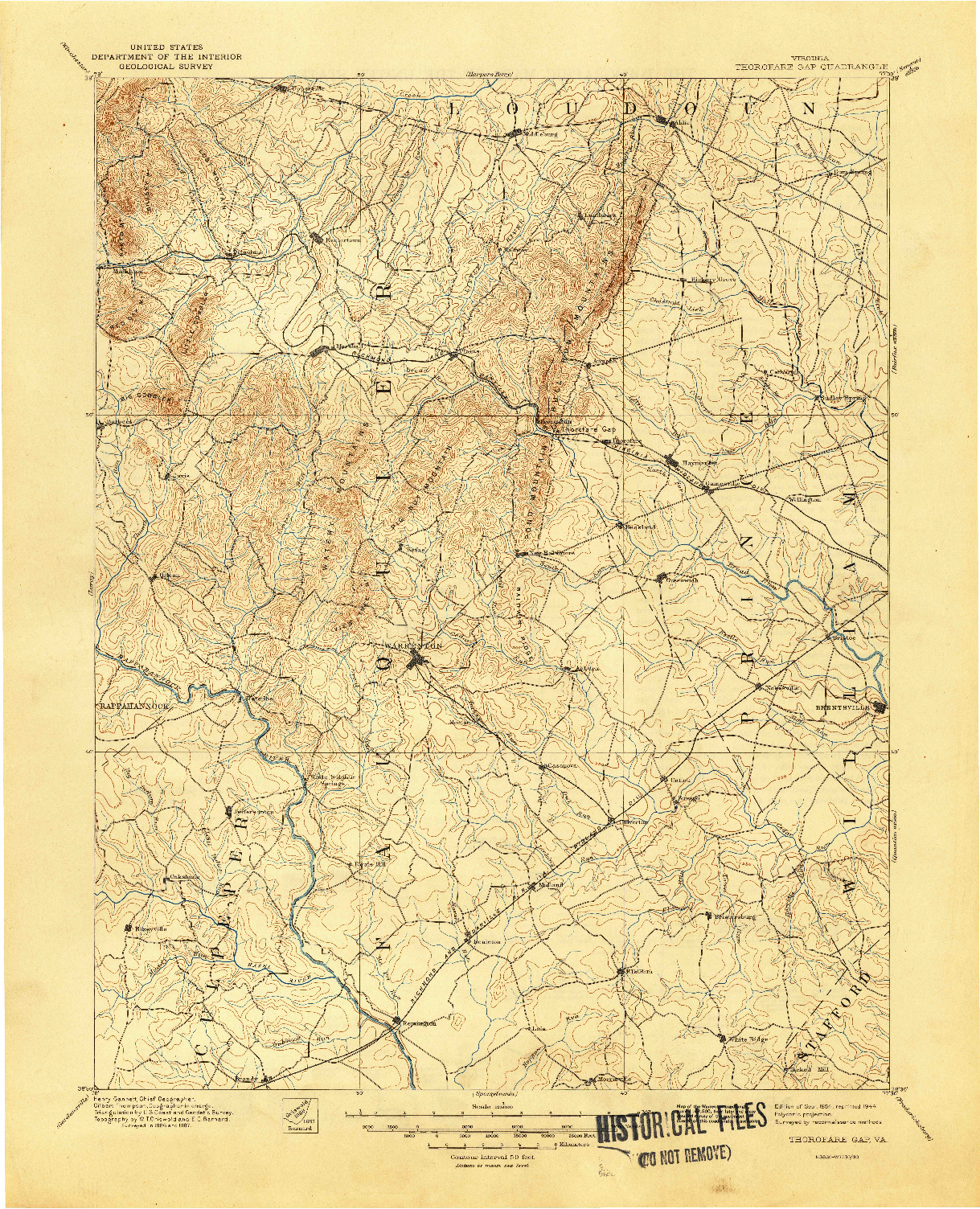 USGS 1:125000-SCALE QUADRANGLE FOR THOROFARE GAP, VA 1894