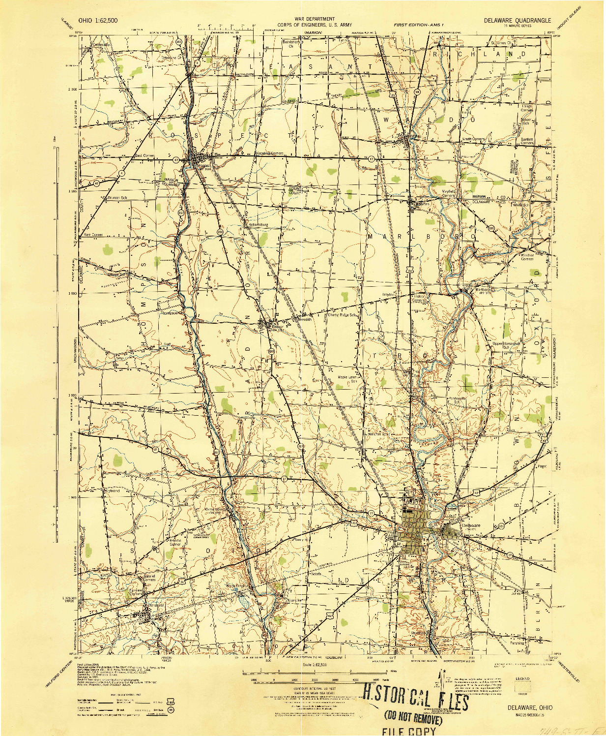 USGS 1:62500-SCALE QUADRANGLE FOR DELAWARE, OH 1944