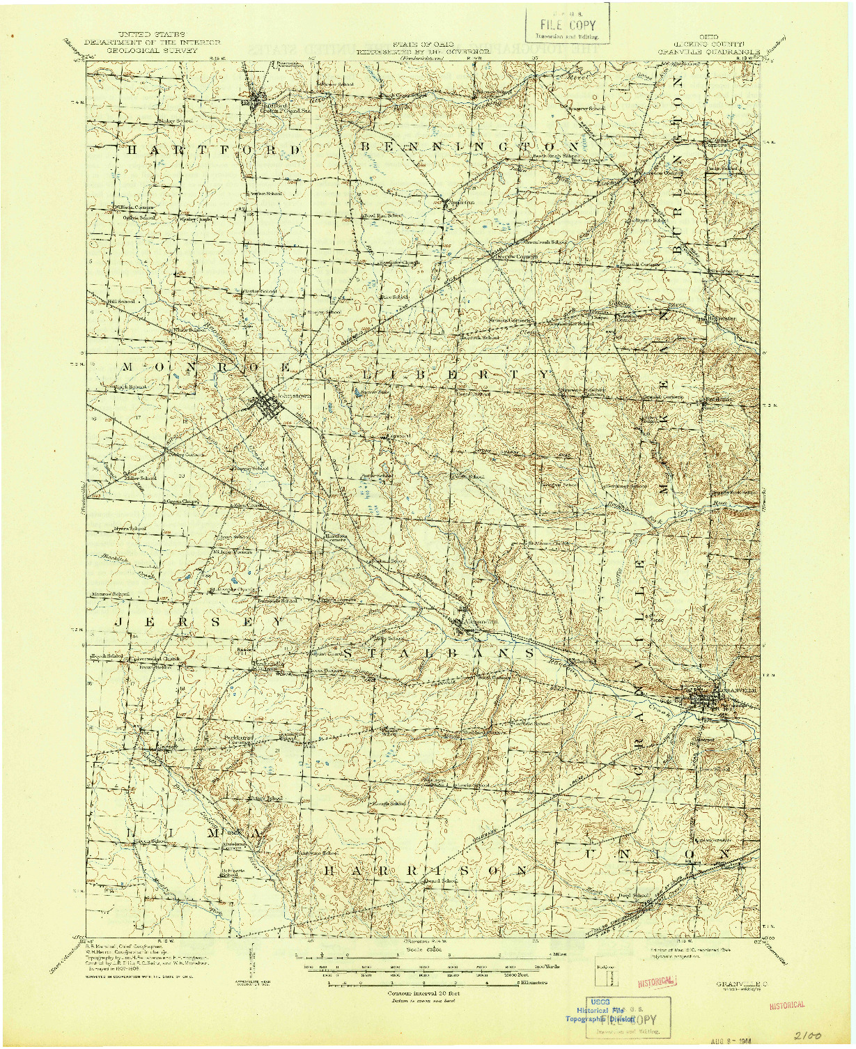 USGS 1:62500-SCALE QUADRANGLE FOR GRANVILLE, OH 1910