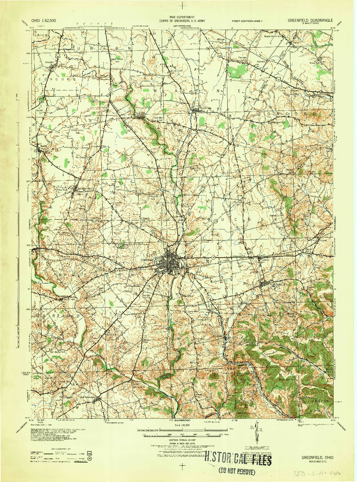 USGS 1:62500-SCALE QUADRANGLE FOR GREENFIELD, OH 1944