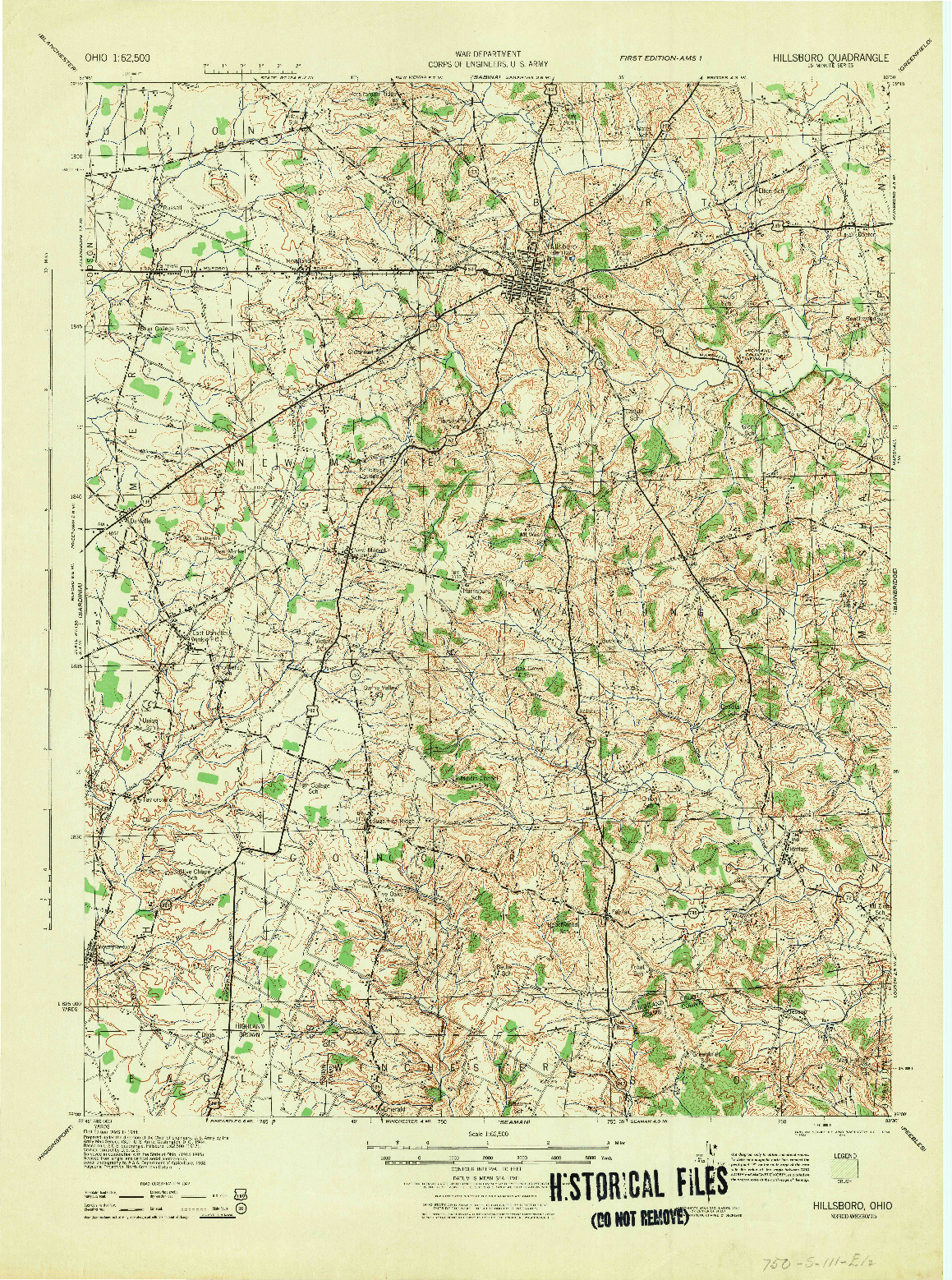 USGS 1:62500-SCALE QUADRANGLE FOR HILLSBORO, OH 1944