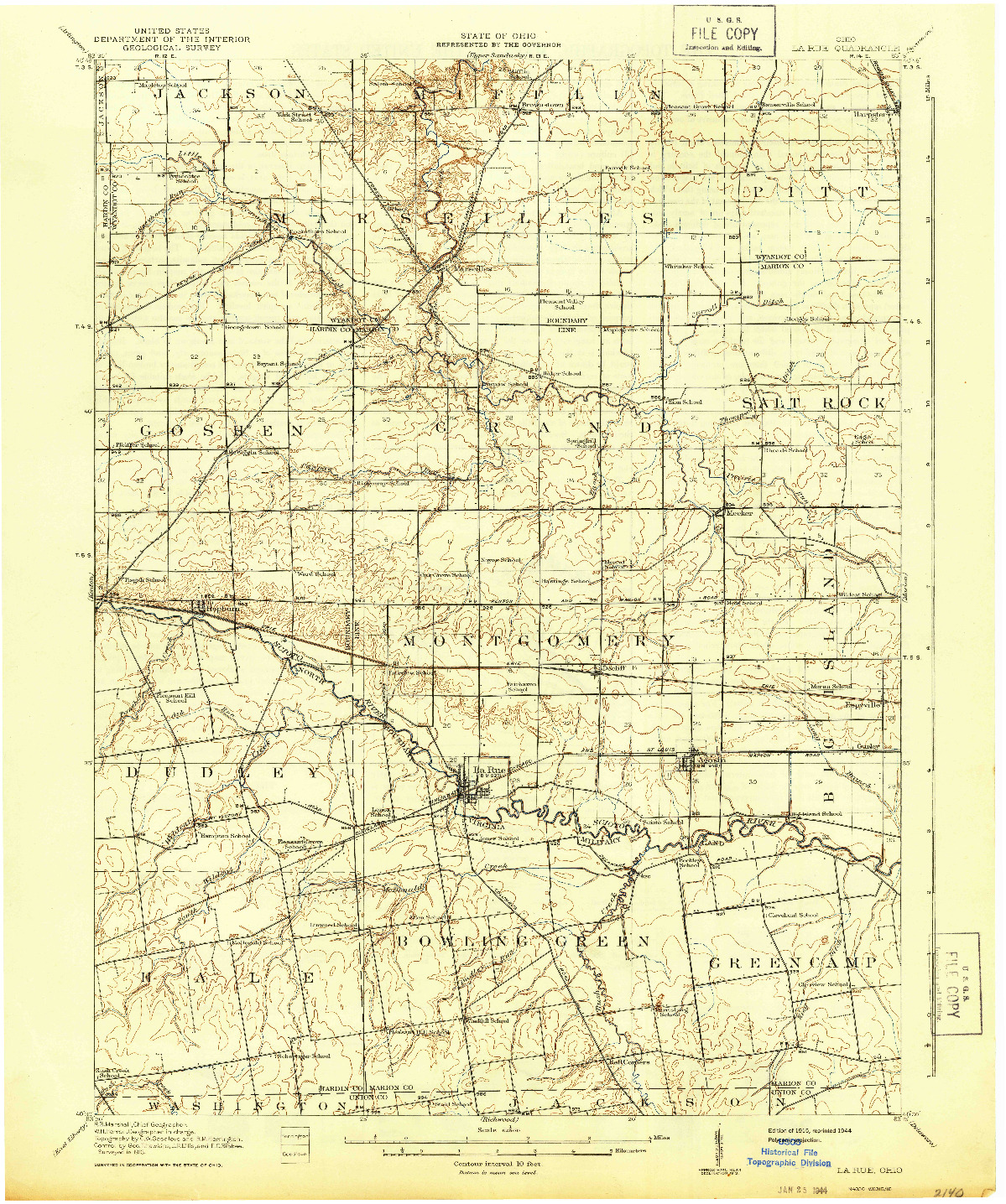 USGS 1:62500-SCALE QUADRANGLE FOR LA RUE, OH 1915