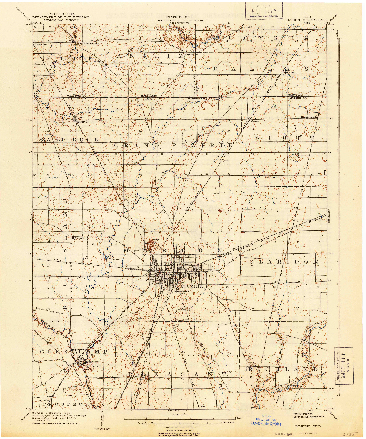 USGS 1:62500-SCALE QUADRANGLE FOR MARION, OH 1905