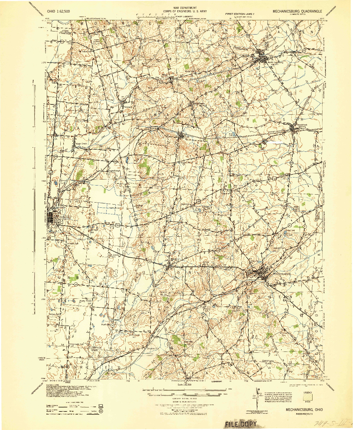 USGS 1:62500-SCALE QUADRANGLE FOR MECHANICSBURG, OH 1944