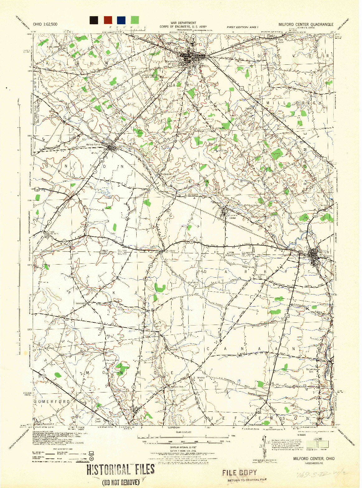 USGS 1:62500-SCALE QUADRANGLE FOR MILFORD CENTER, OH 1944