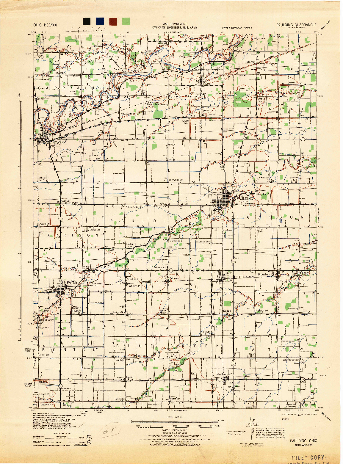 USGS 1:62500-SCALE QUADRANGLE FOR PAULDING, OH 1944