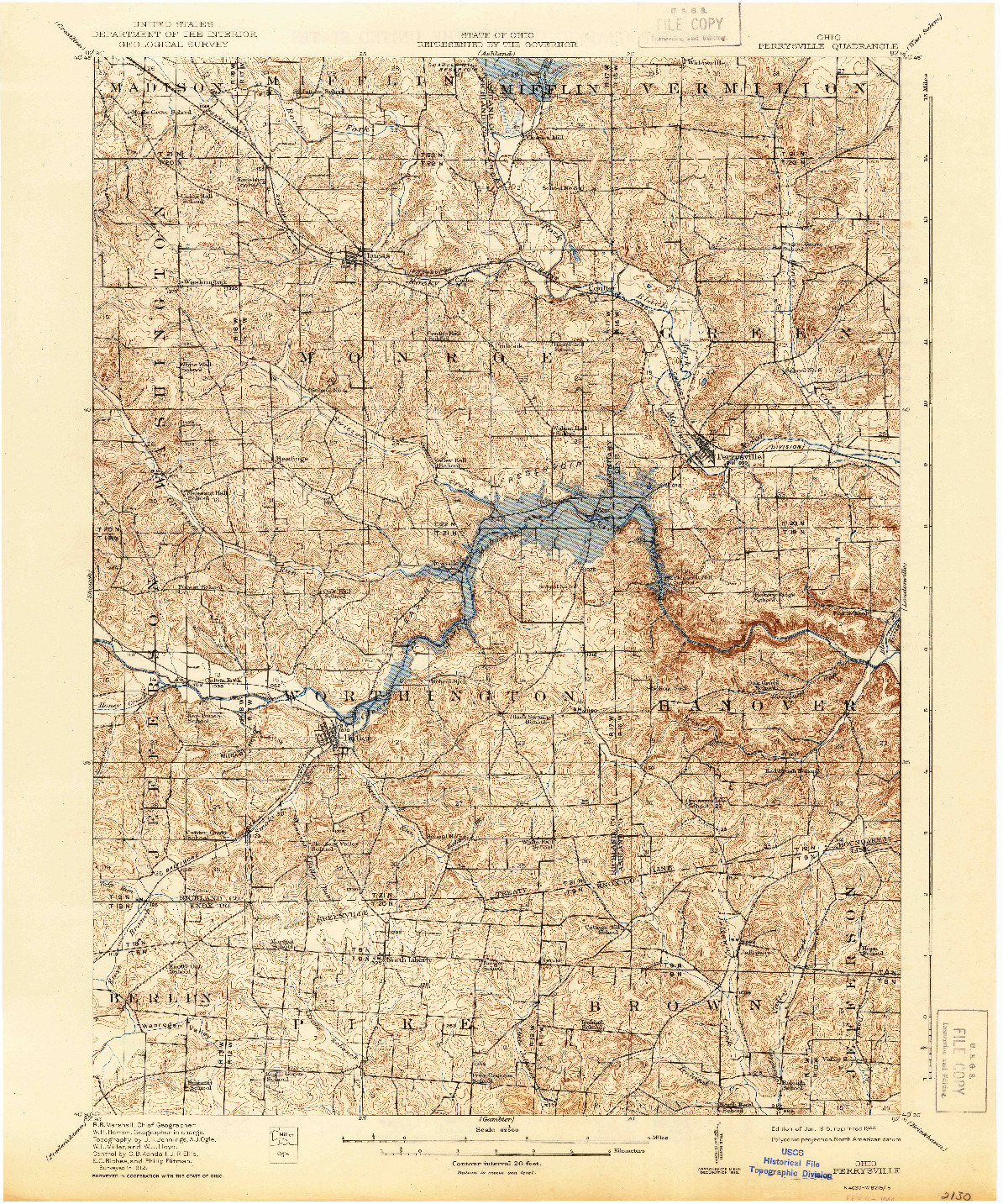 USGS 1:62500-SCALE QUADRANGLE FOR PERRYSVILLE, OH 1915