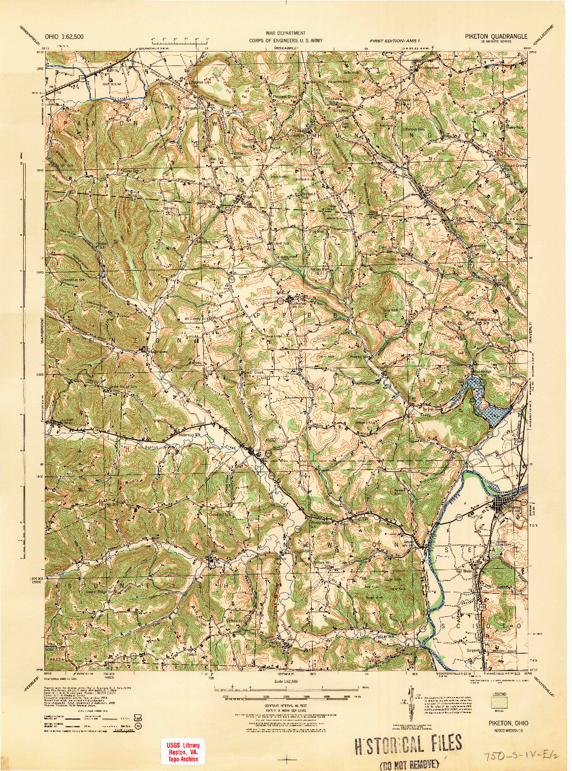 USGS 1:62500-SCALE QUADRANGLE FOR PIKETON, OH 1944