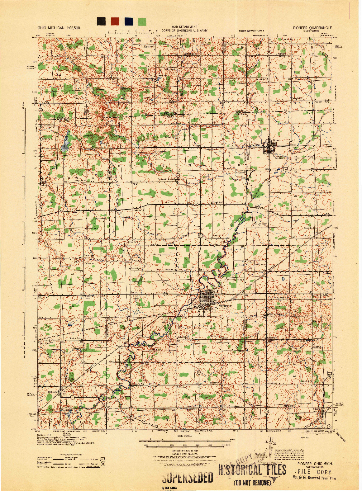 USGS 1:62500-SCALE QUADRANGLE FOR PIONEER, OH 1944