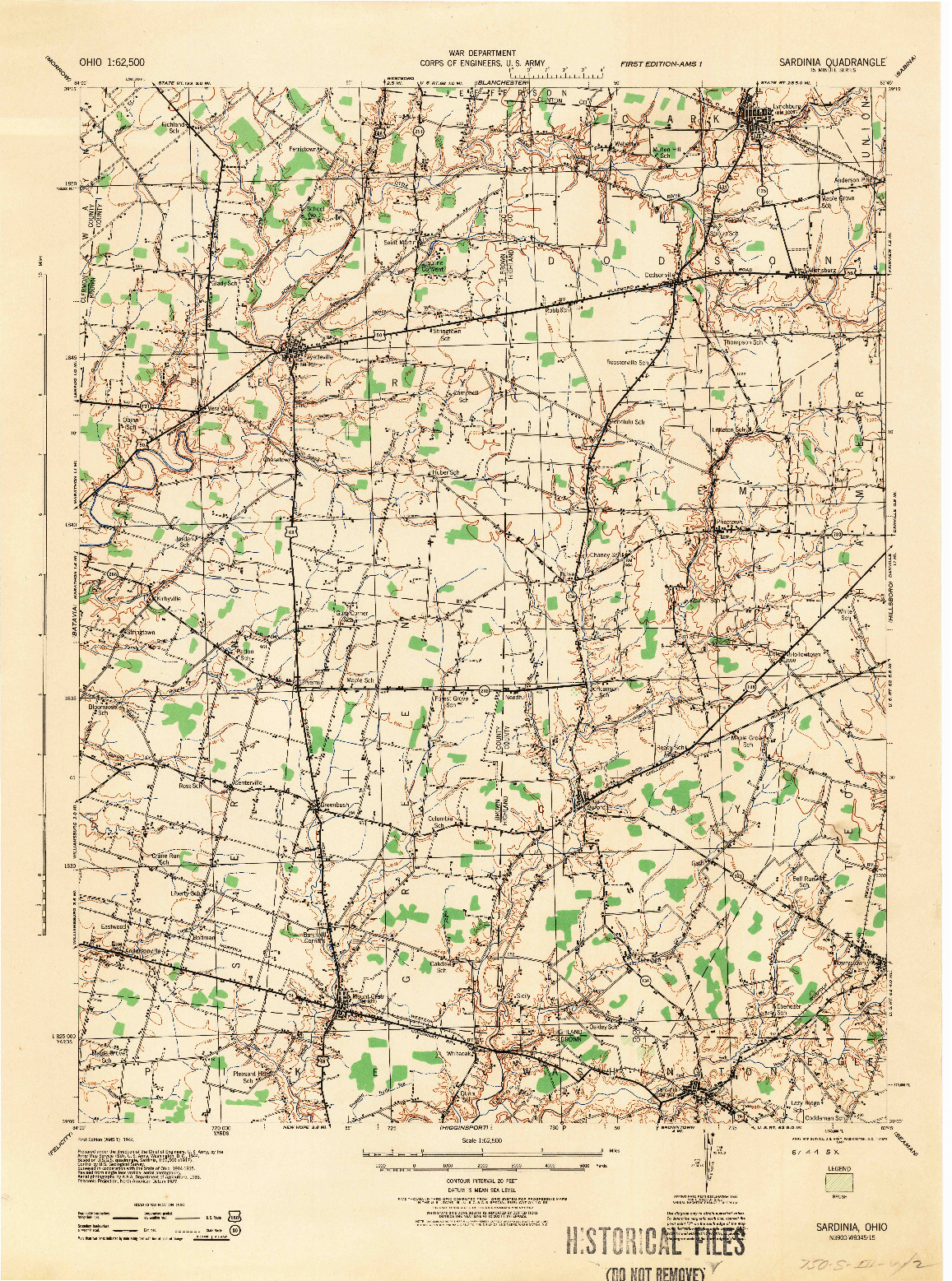 USGS 1:62500-SCALE QUADRANGLE FOR SARDINIA, OH 1944