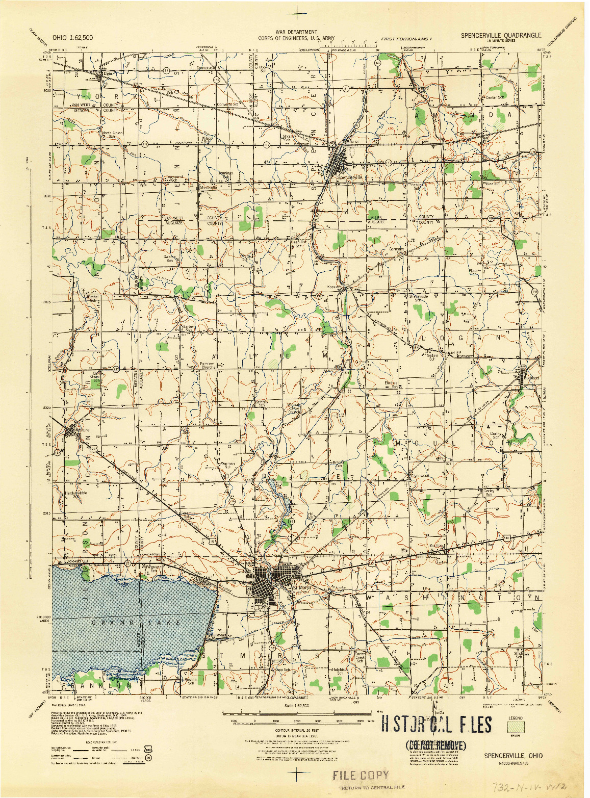 USGS 1:62500-SCALE QUADRANGLE FOR SPENCERVILLE, OH 1944