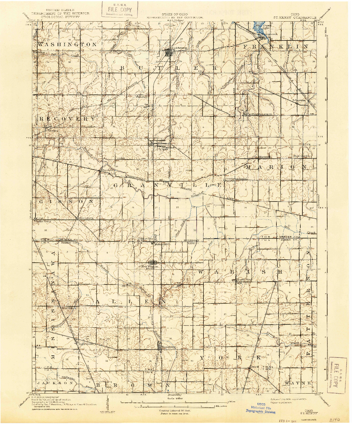 USGS 1:62500-SCALE QUADRANGLE FOR ST. HENRY, OH 1908