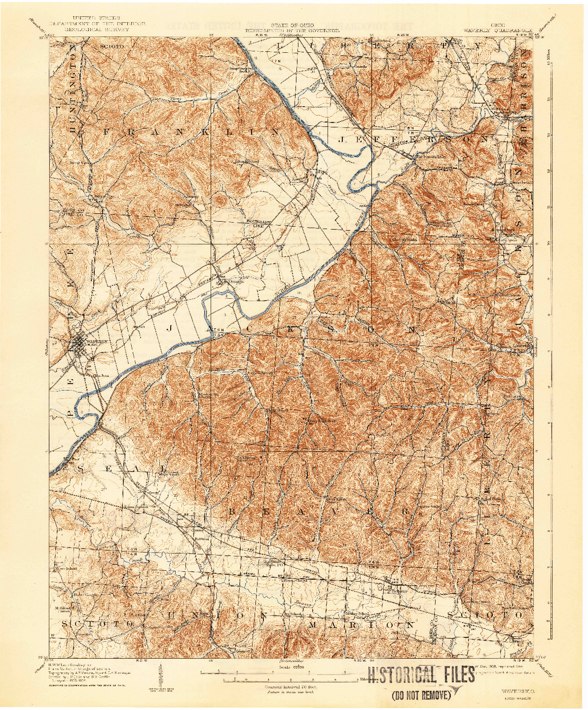 USGS 1:62500-SCALE QUADRANGLE FOR WAVERLY, OH 1908