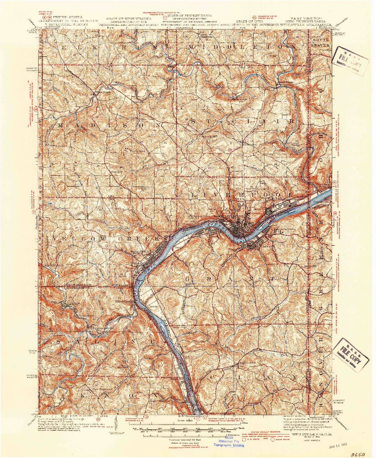 USGS 1:62500-SCALE QUADRANGLE FOR WELLSVILLE, OH 1944