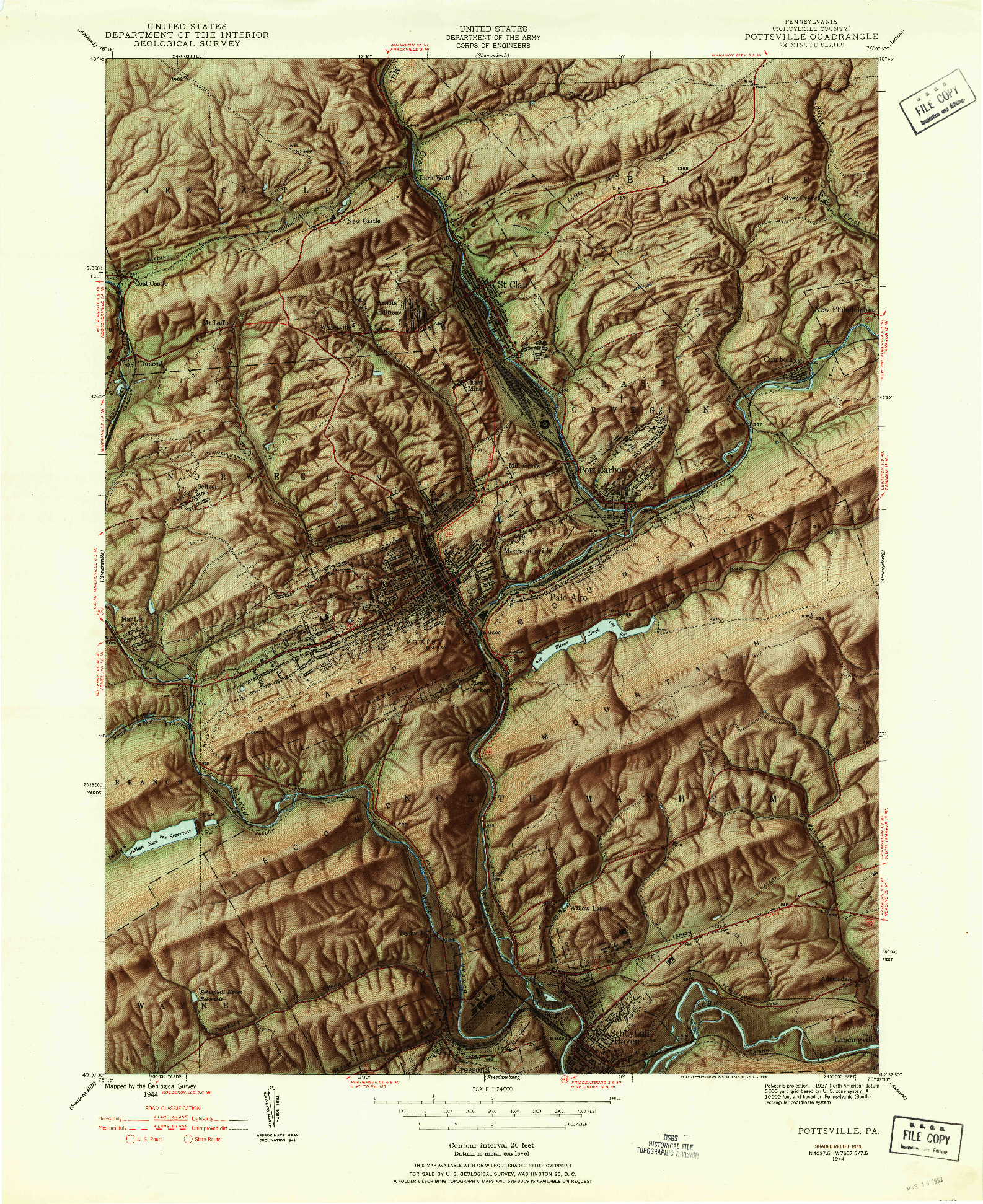 USGS 1:24000-SCALE QUADRANGLE FOR POTTSVILLE, PA 1944