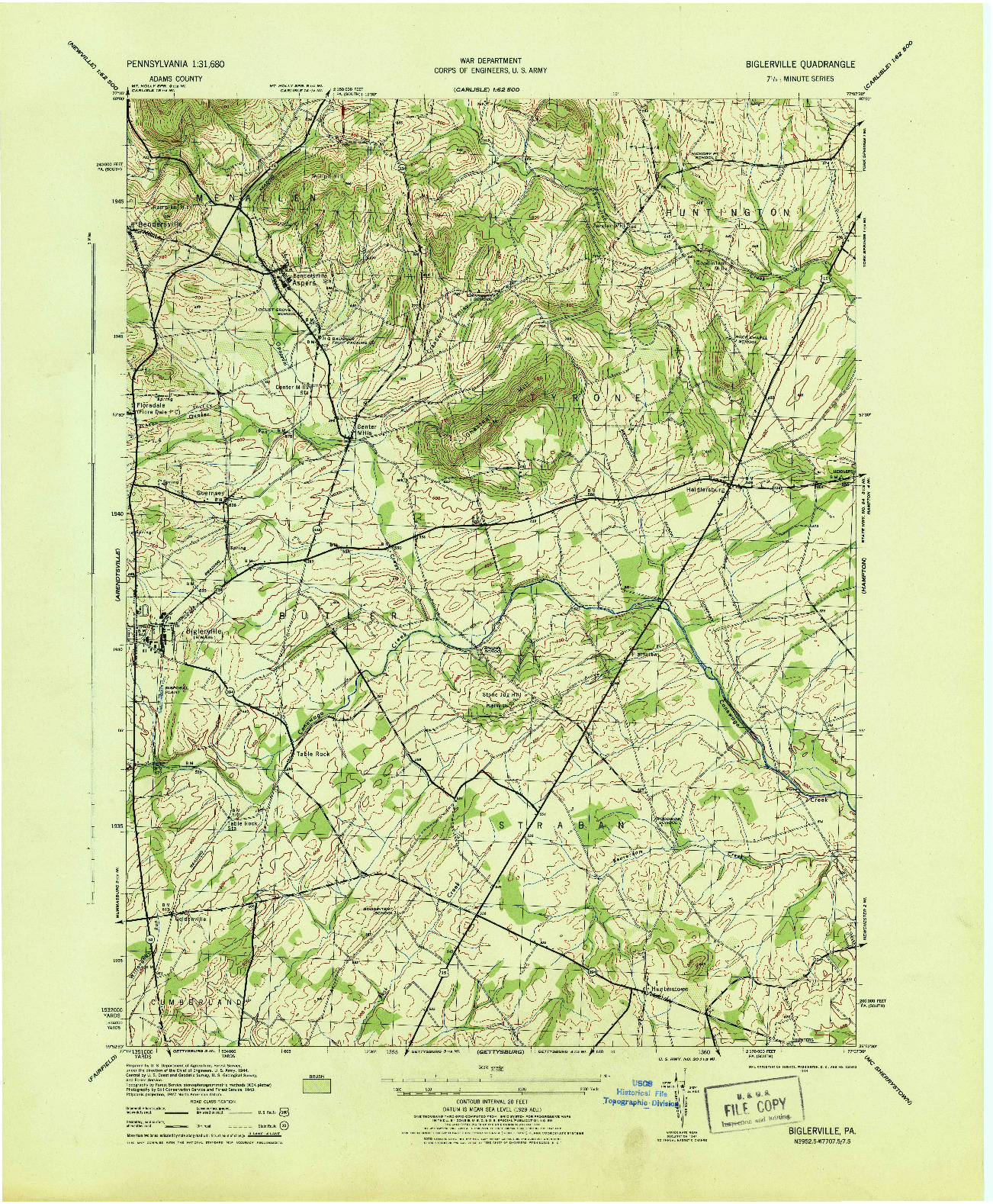 USGS 1:31680-SCALE QUADRANGLE FOR BIGLERVILLE, PA 1944