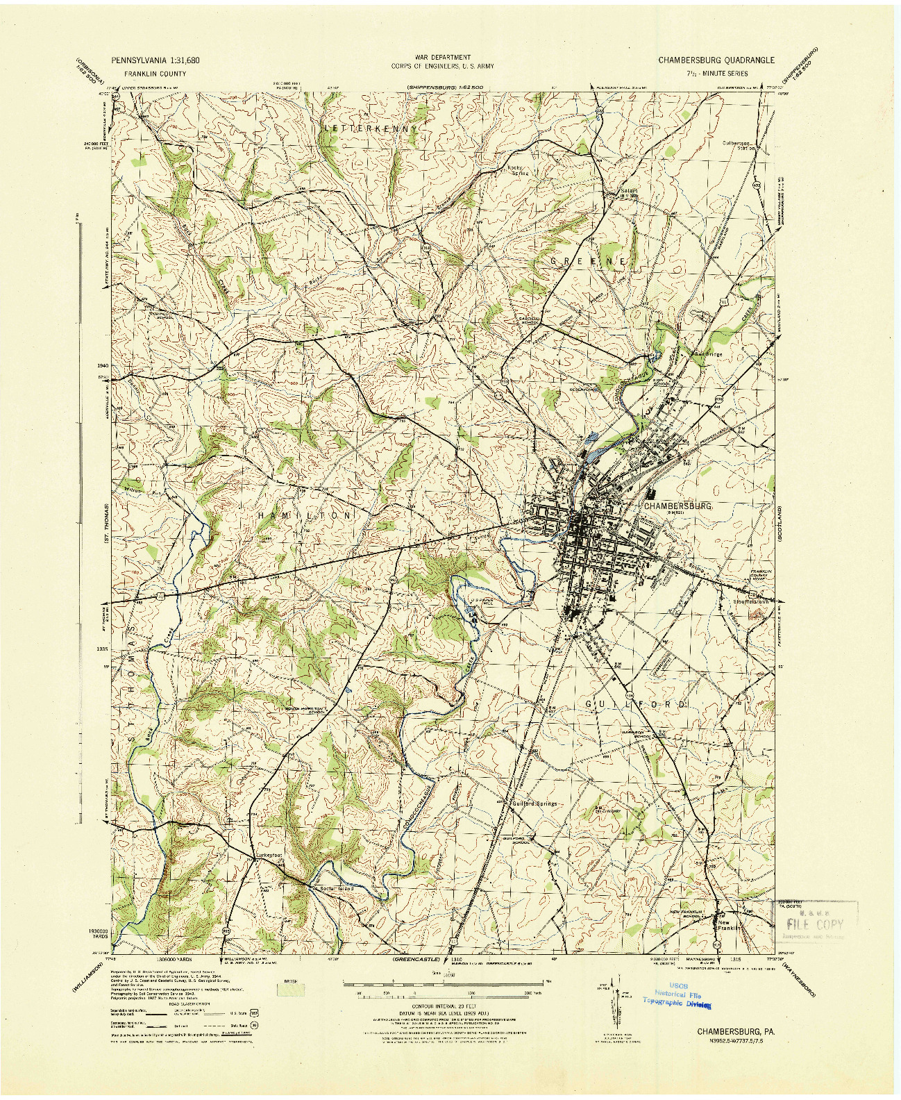 USGS 1:31680-SCALE QUADRANGLE FOR CHAMBERSBURG, PA 1944