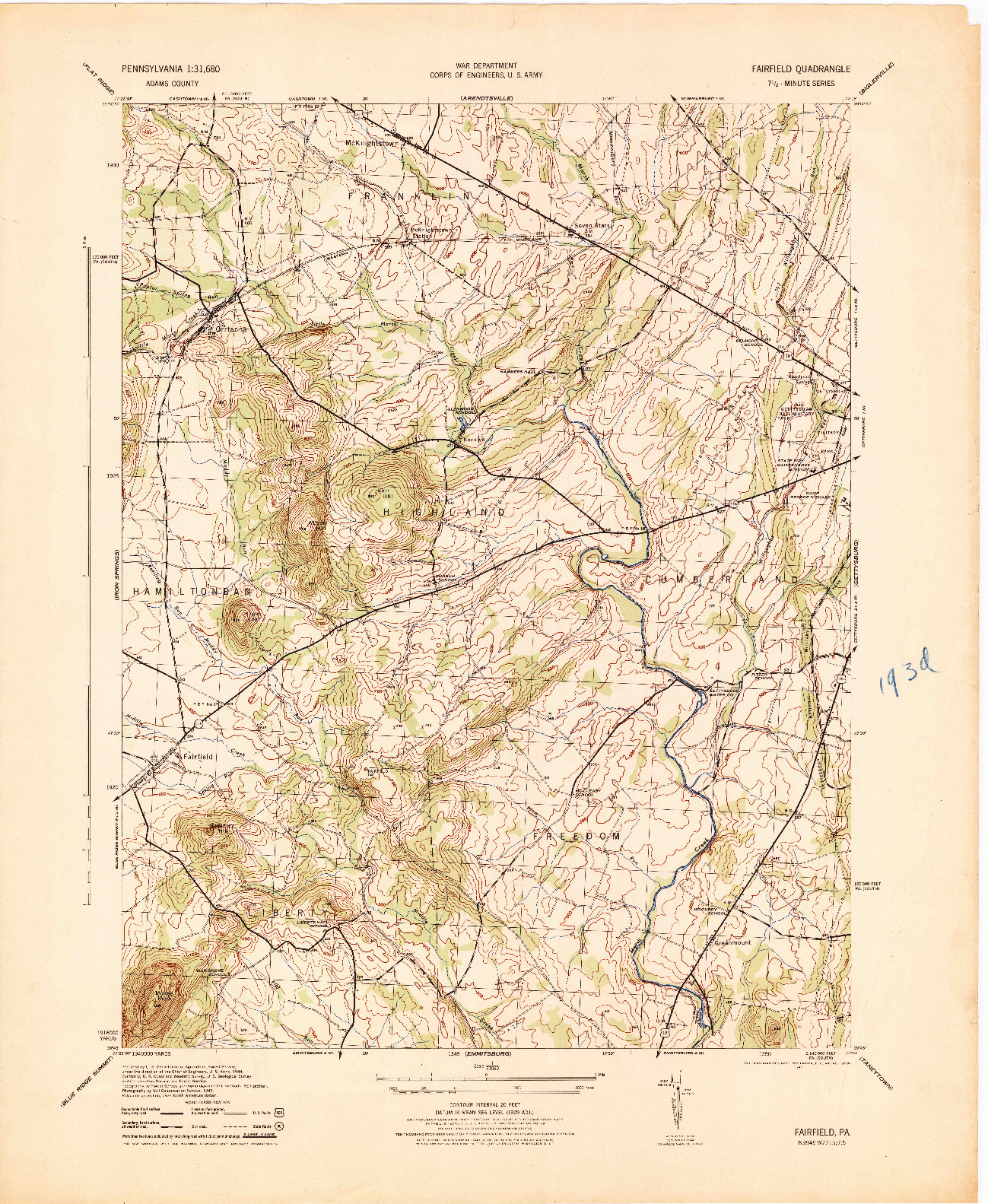 USGS 1:31680-SCALE QUADRANGLE FOR FAIRFIELD, PA 1944