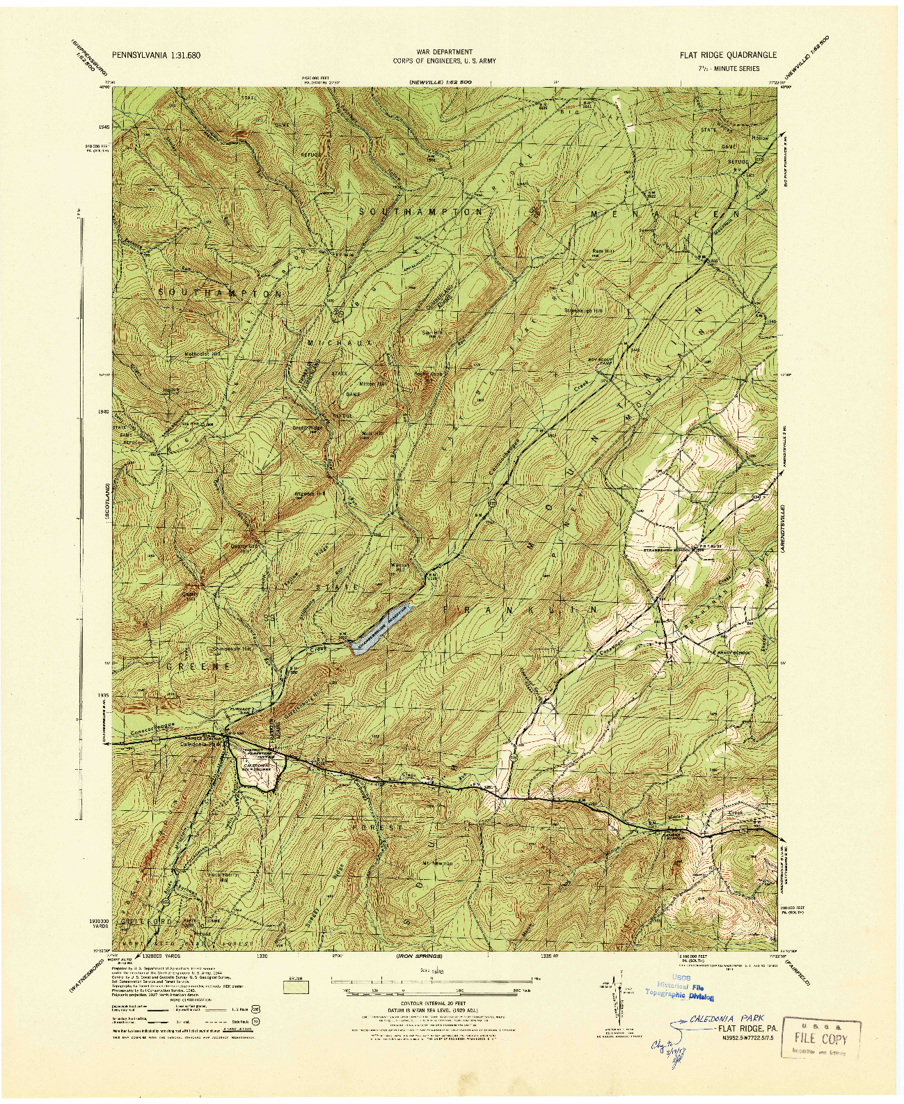 USGS 1:31680-SCALE QUADRANGLE FOR FLAT RIDGE, PA 1944