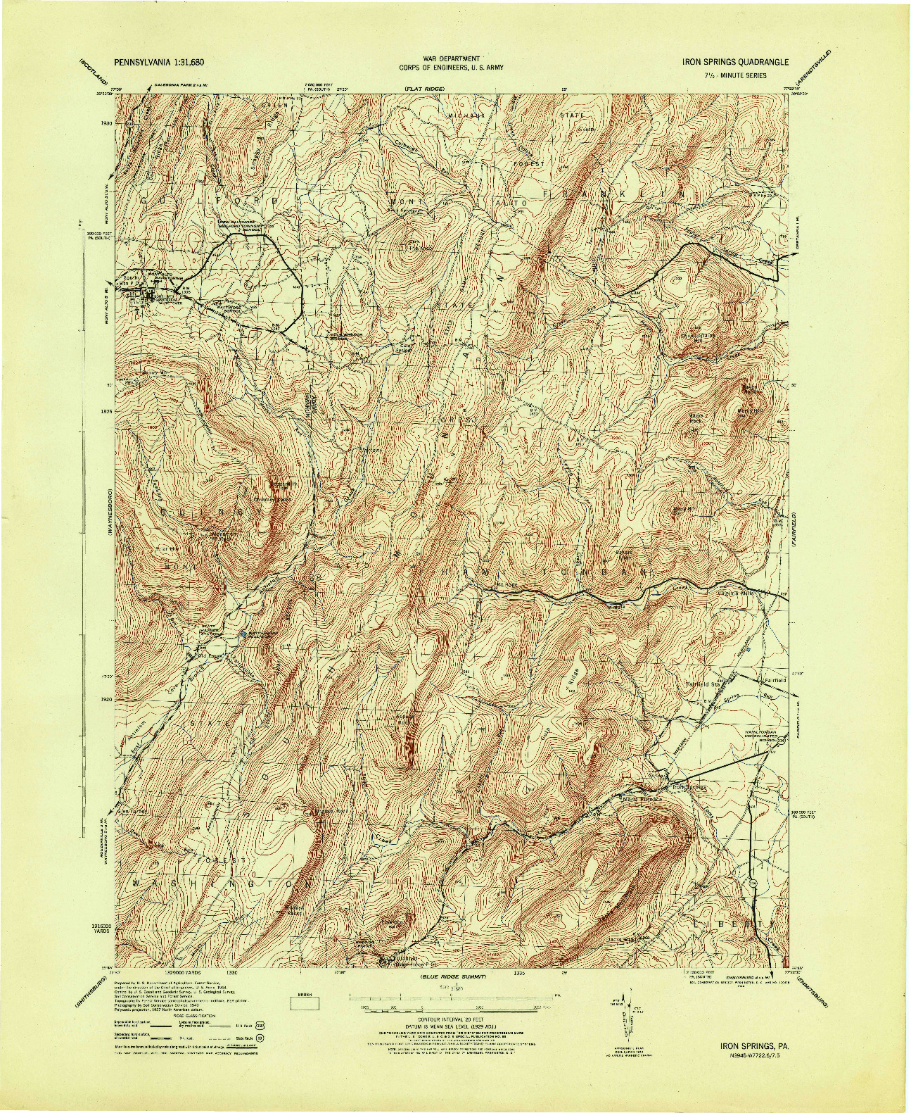 USGS 1:31680-SCALE QUADRANGLE FOR IRON SPRINGS, PA 1944