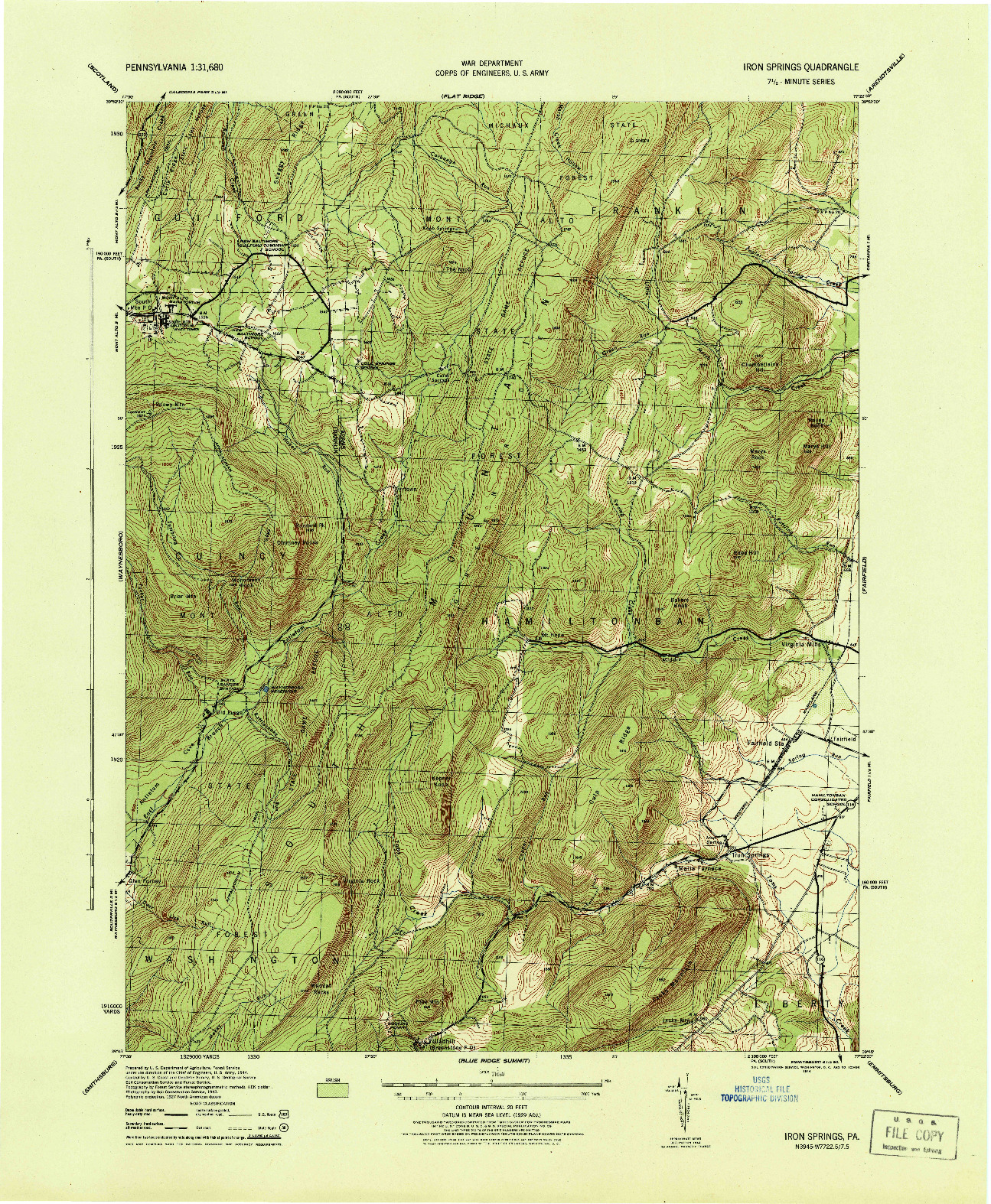 USGS 1:31680-SCALE QUADRANGLE FOR IRON SPRINGS, PA 1944
