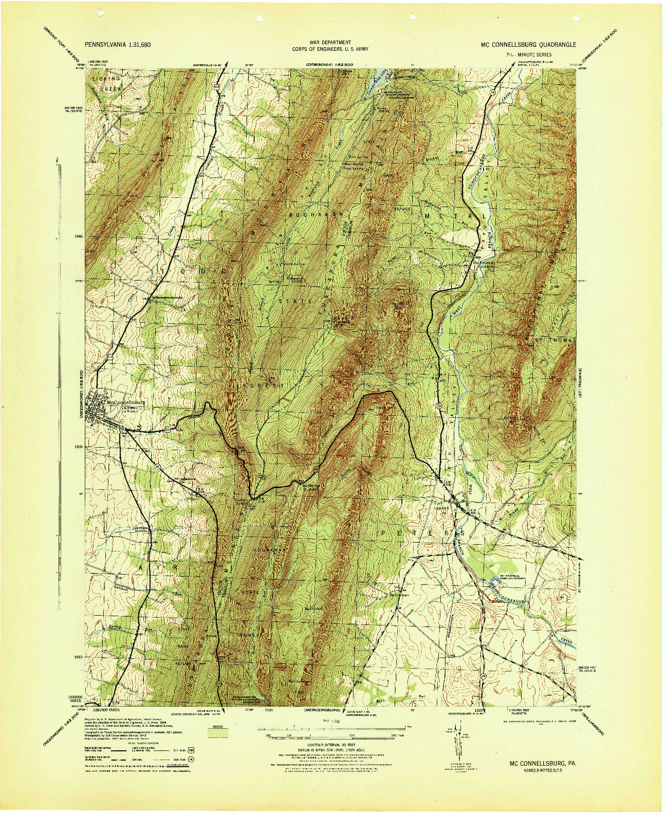 USGS 1:31680-SCALE QUADRANGLE FOR MC CONNELLSBURG, PA 1944