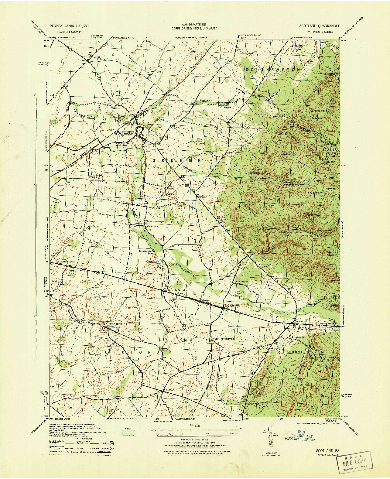 USGS 1:31680-SCALE QUADRANGLE FOR SCOTLAND, PA 1944