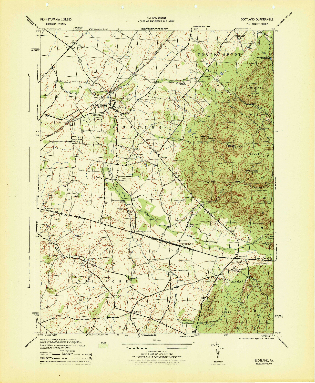USGS 1:31680-SCALE QUADRANGLE FOR SCOTLAND, PA 1944