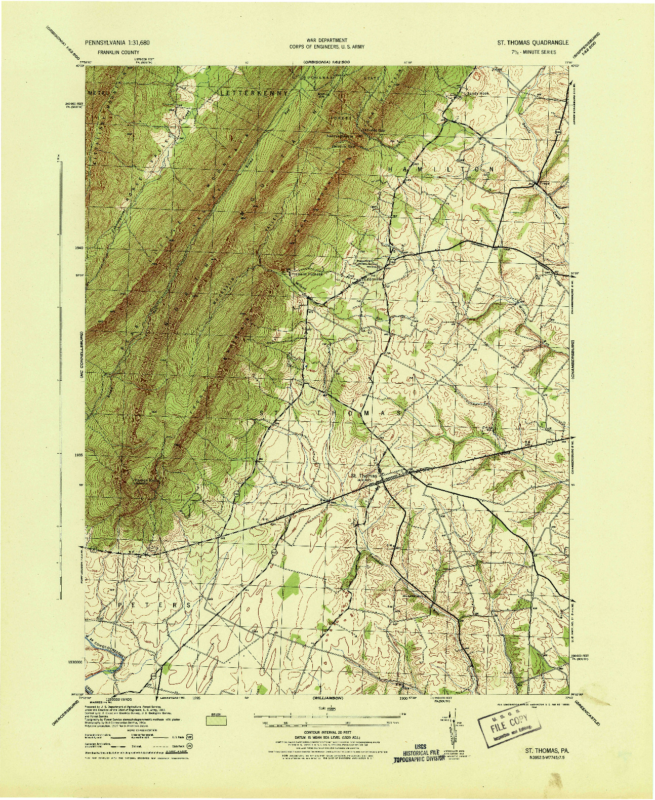 USGS 1:31680-SCALE QUADRANGLE FOR ST THOMAS, PA 1944
