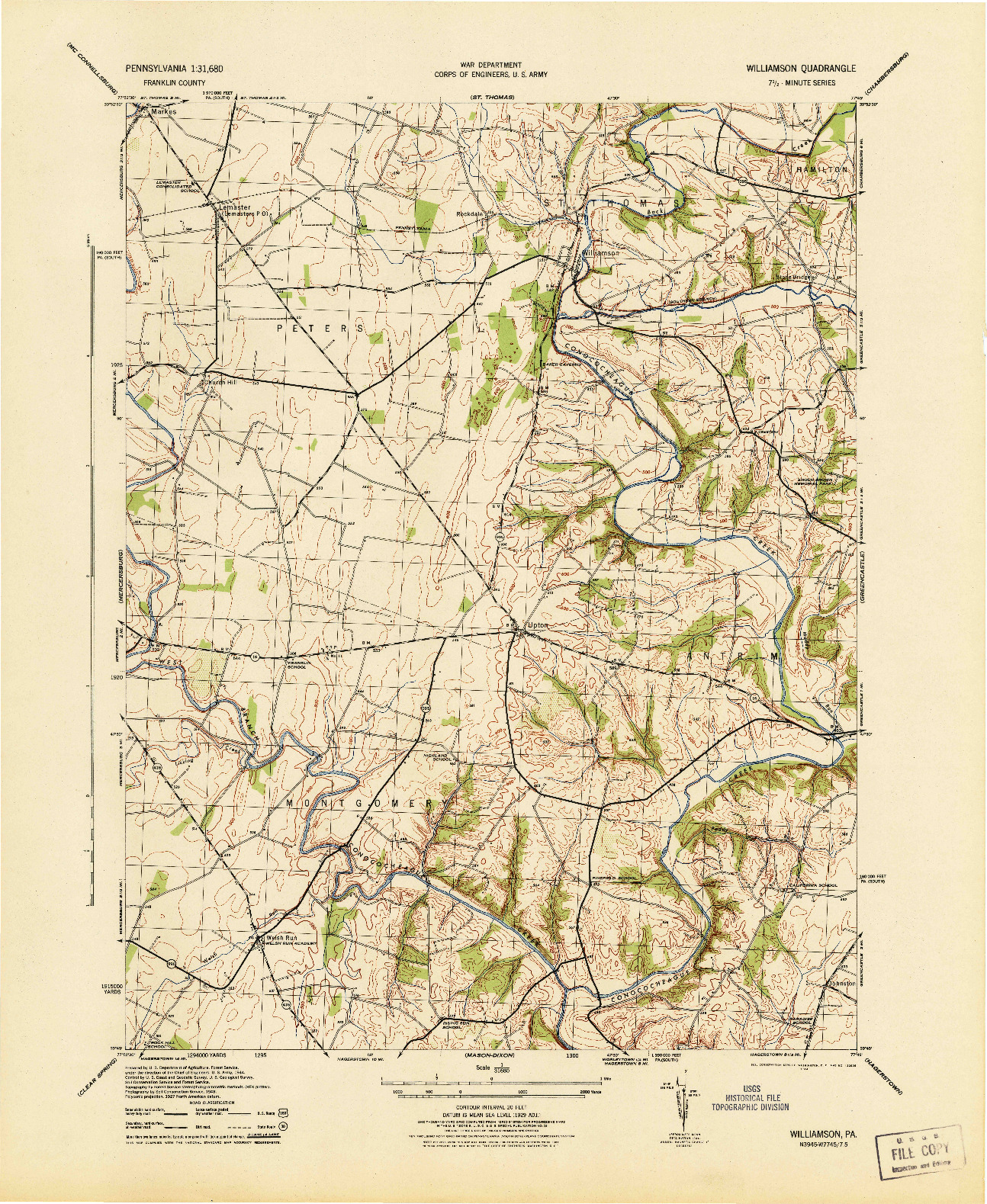 USGS 1:31680-SCALE QUADRANGLE FOR WILLIAMSON, PA 1944